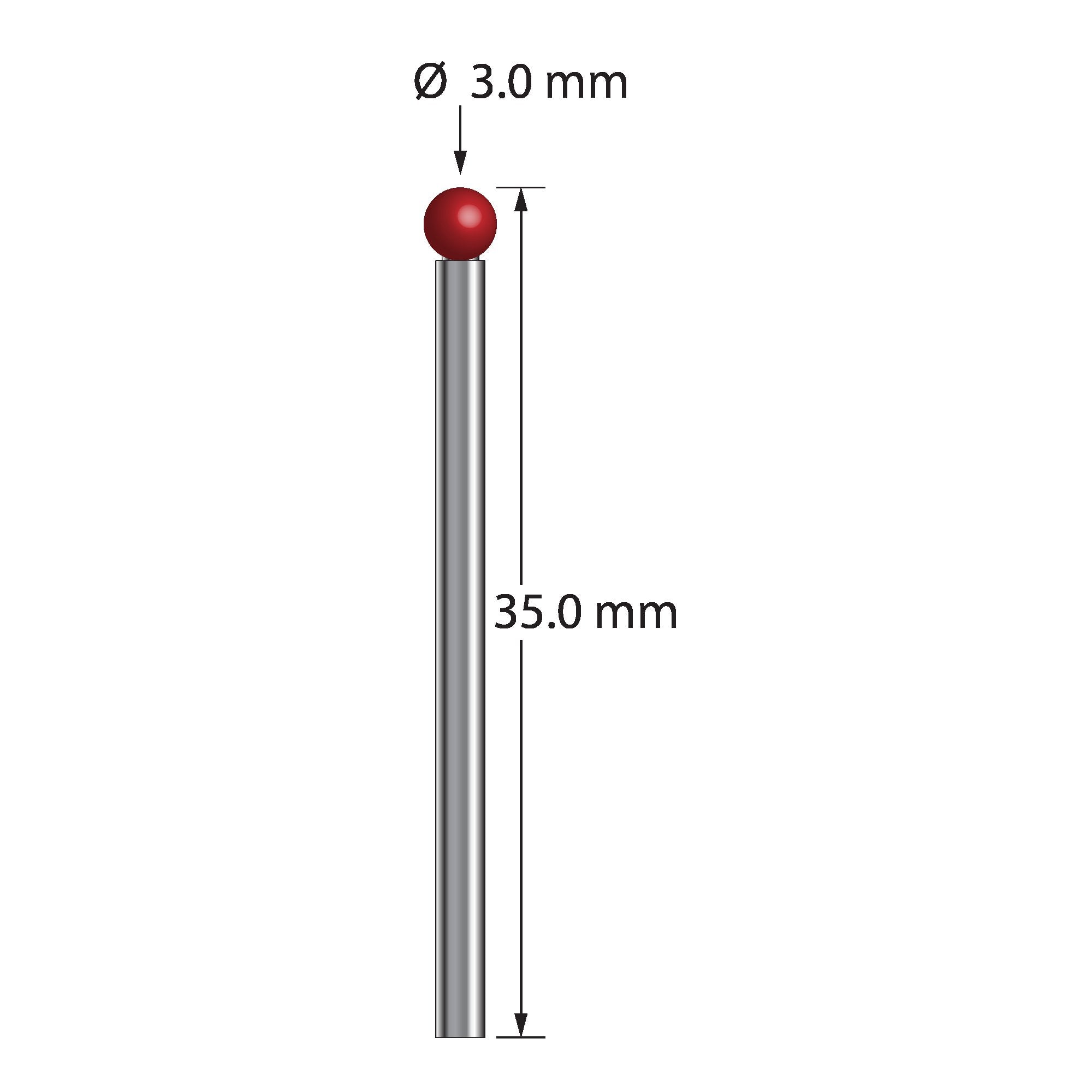 TST-3035 stylus with 3.0mm ruby ball, 2.0mm carbide stem, 35.0mm length by Q-Mark Manufacturing, Inc.