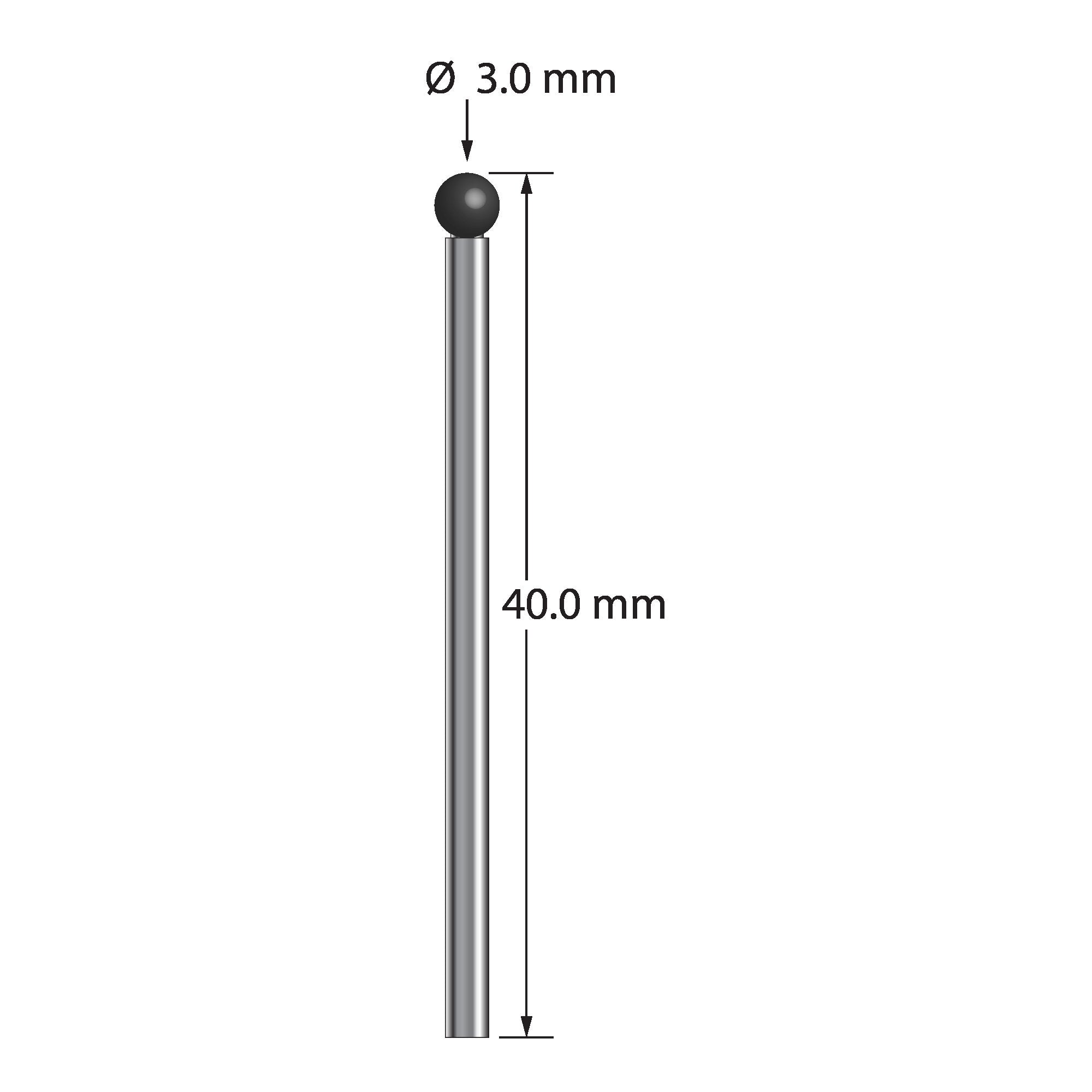 TST-3040-SN unthreaded stylus with 3.0mm silicon nitride ball and 2.0mm carbide stem, 40.0mm long by Q-Mark Manufacturing, Inc.