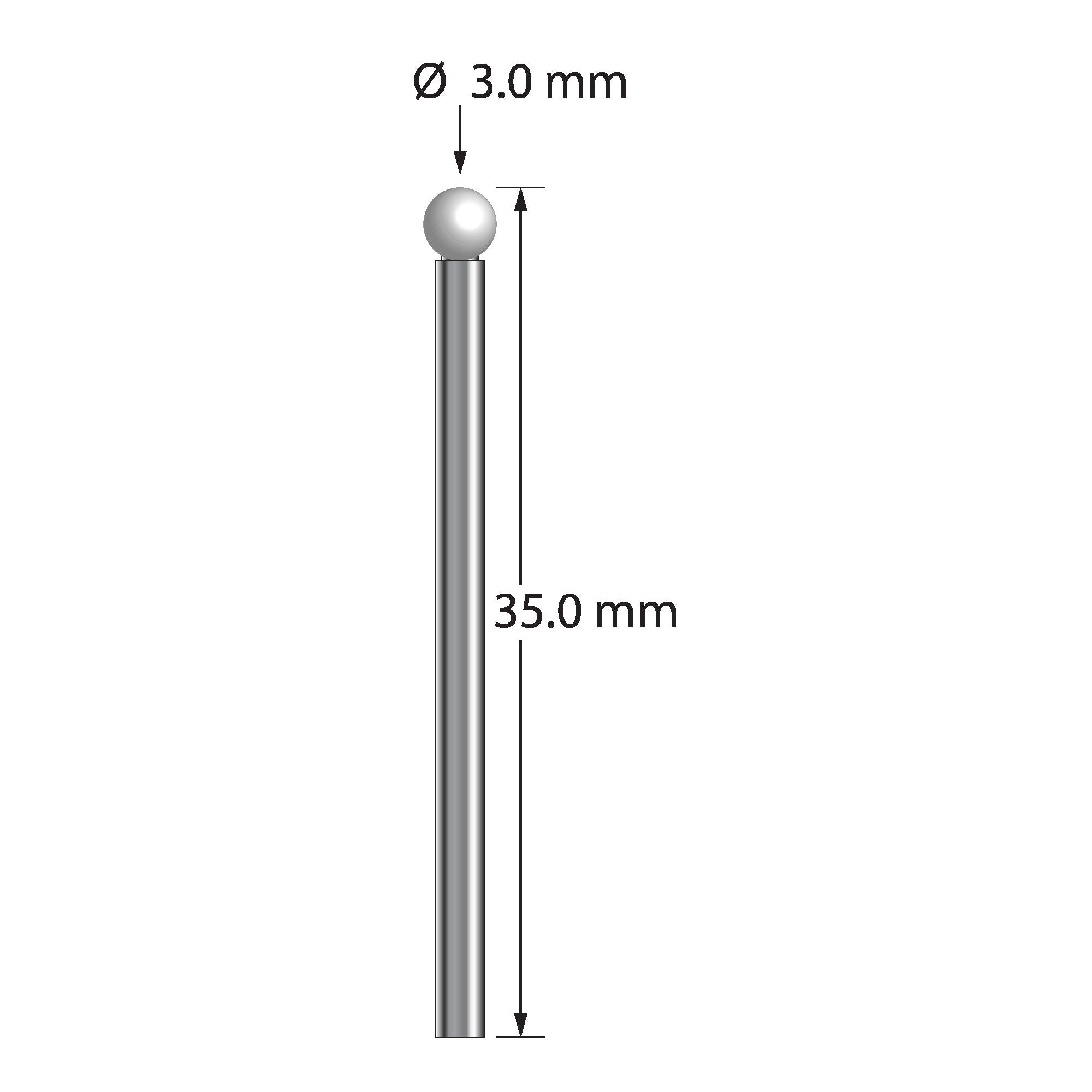 TST-3040-Z unthreaded stylus with 3.0mm zirconia ball and carbide stem, 40.0mm long by Q-Mark Manufacturing, Inc.