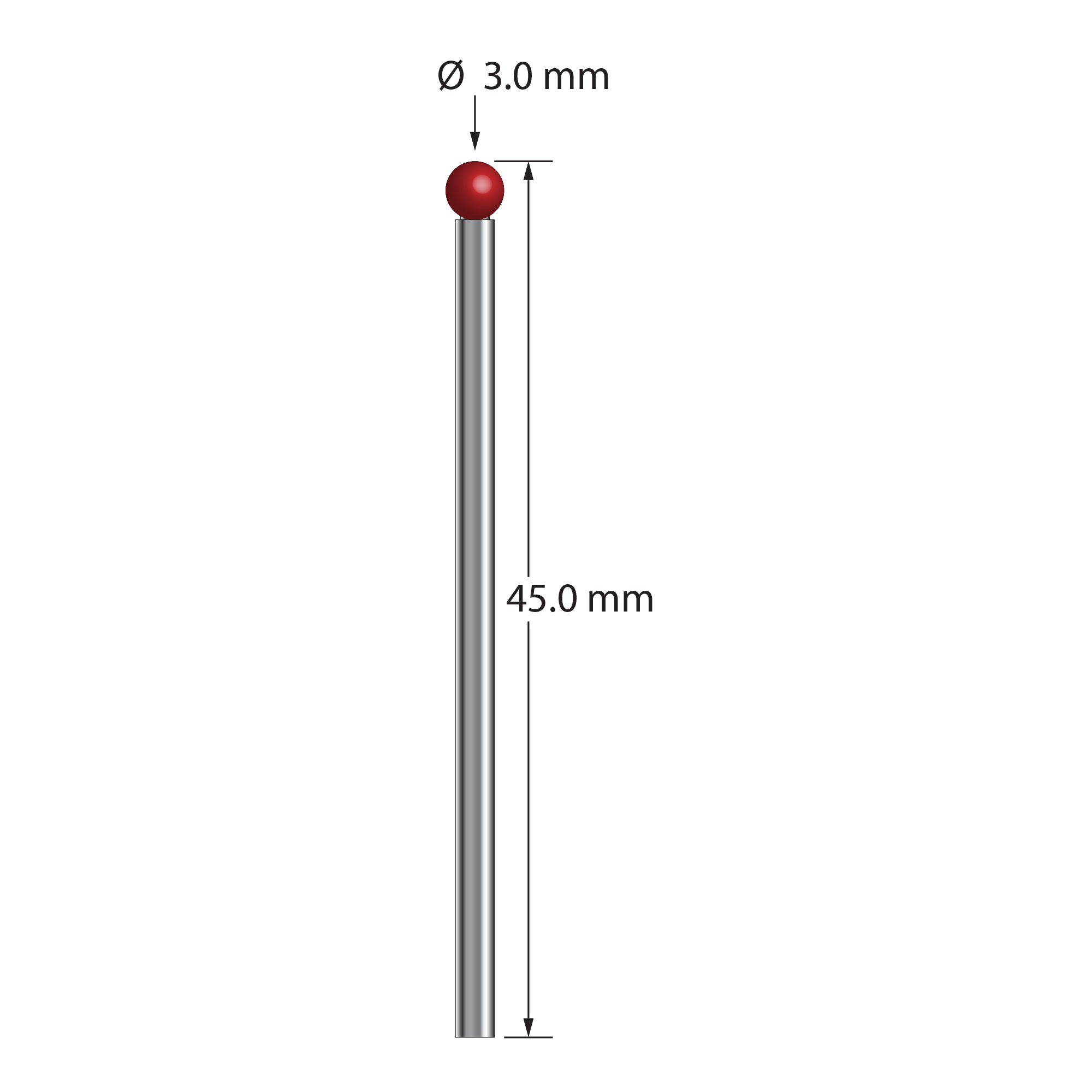 TST-3045 unthreaded stylus with 3.0mm ruby ball, 2.0mm carbide stem, 45.0mm length by Q-Mark Manufacturing, Inc.