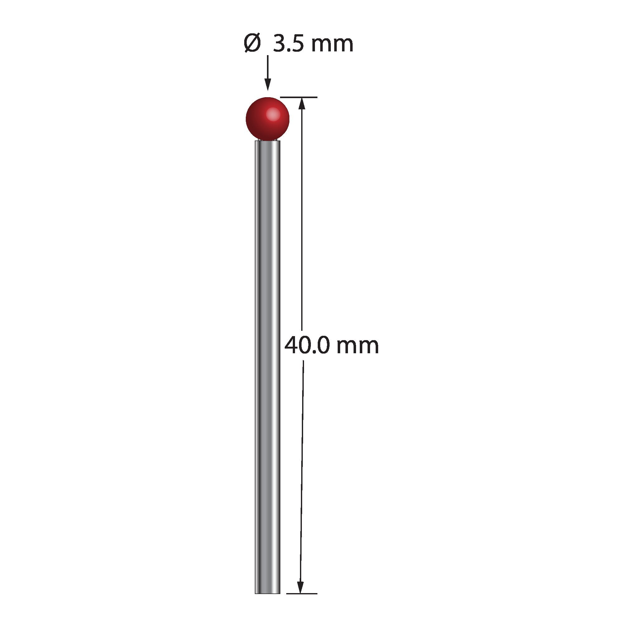 TST-3540 stylus with 3.5mm ruby ball, 2.0mm carbide stem, 40mm length by Q-Mark Manufacturing, Inc.