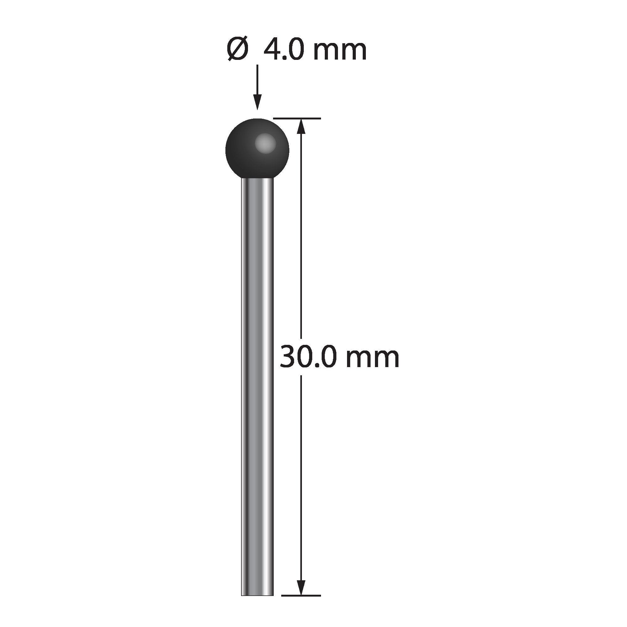 TST-4030-SN unthreaded stylus with 4.0mm silicon nitride ball and 30.0mm carbide stem by Q-Mark Manufacturing, Inc.