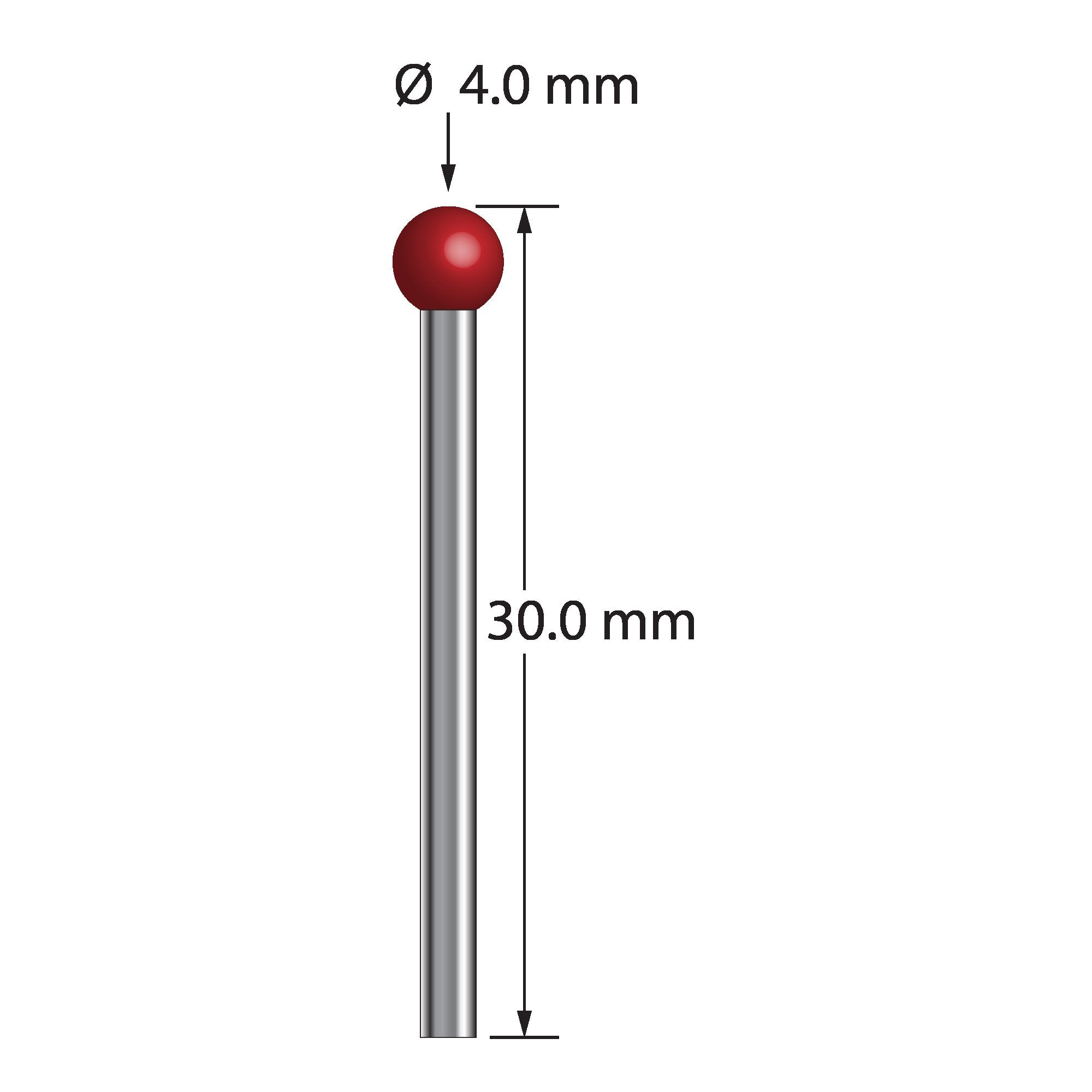 TST-4030 stylus with 4.0mm ruby ball, 2.0mm carbide stem, 30.0mm length by Q-Mark Manufacturing, Inc.