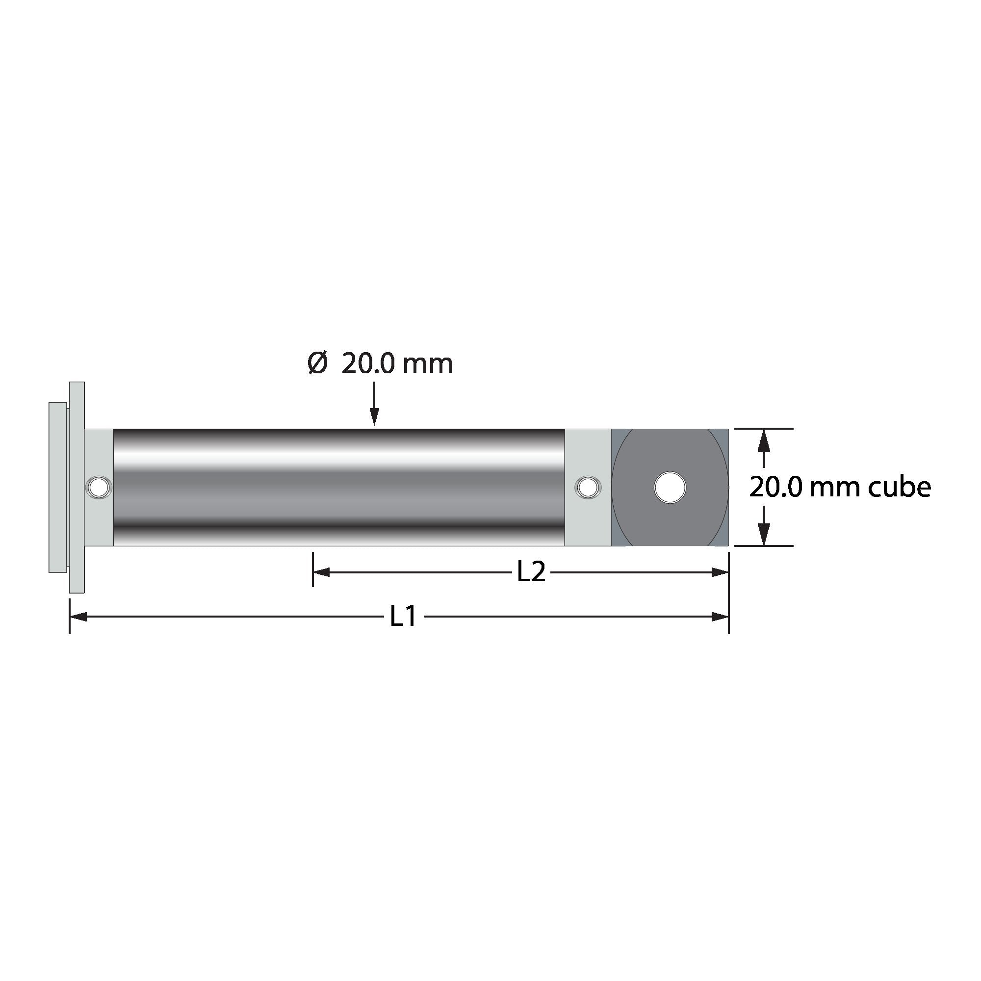 VAS-2020-100-TX extension, black carbon fiber tube with titanium end fittings, 146.5mm long.