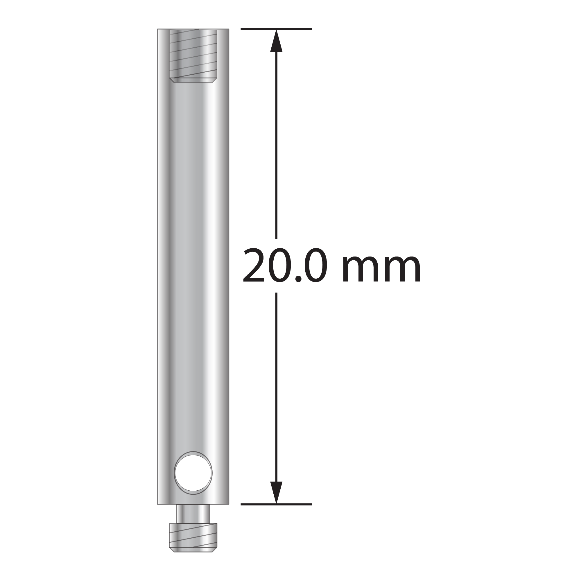 M2 extension, stainless steel, 3.0 mm diameter x 20.0 mm long.  Weight is 1.00 gram.  Compare to Zeiss 602030-8323-000, Mitutoyo K651039, and Renishaw A-5004-7586.
