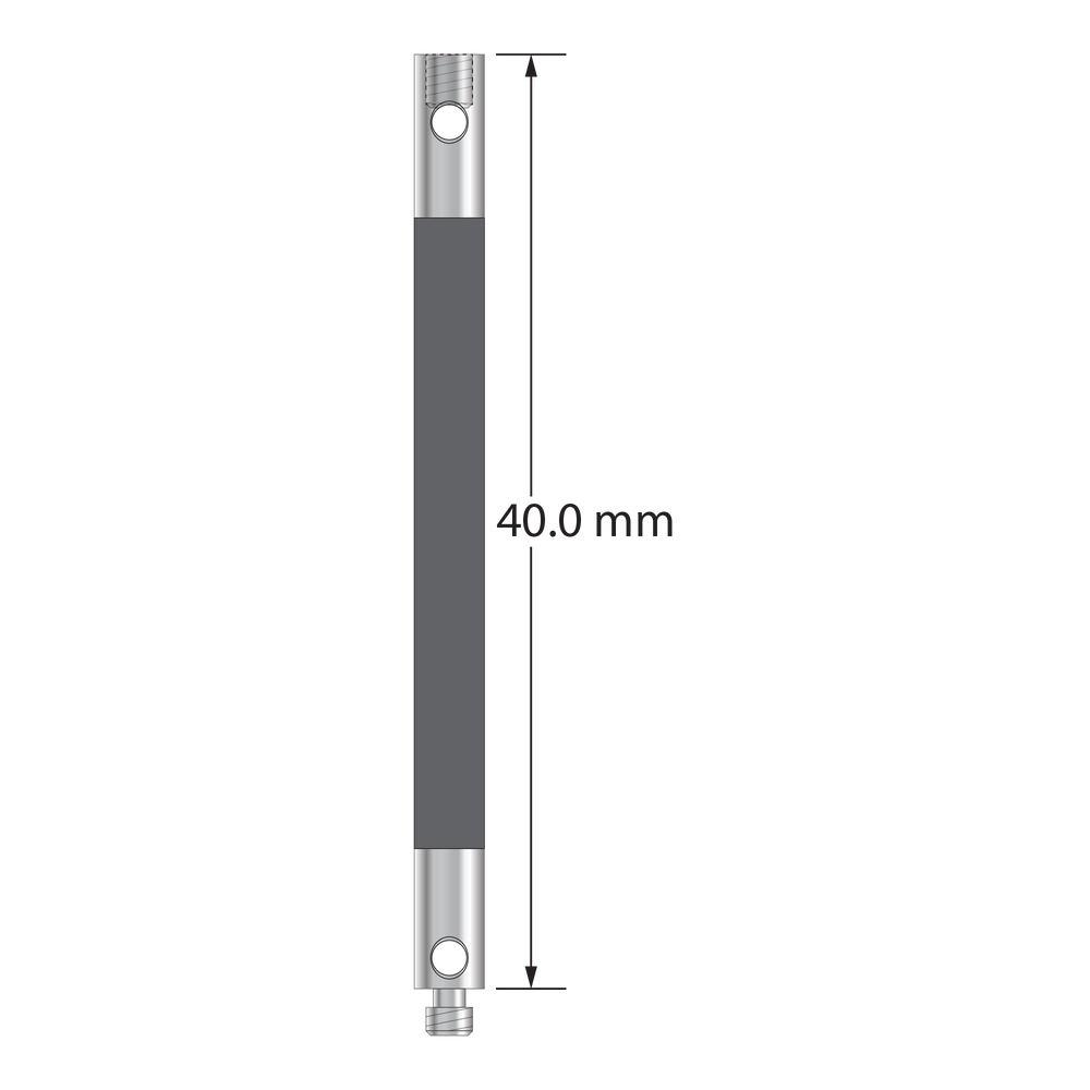 M2 extension, 3.0 mm diameter carbon fiber, with stainless steel fittings.  Length is 40.0 mm.  Weight is 0.59 gram.  Compare to Renishaw A-5003-2280.