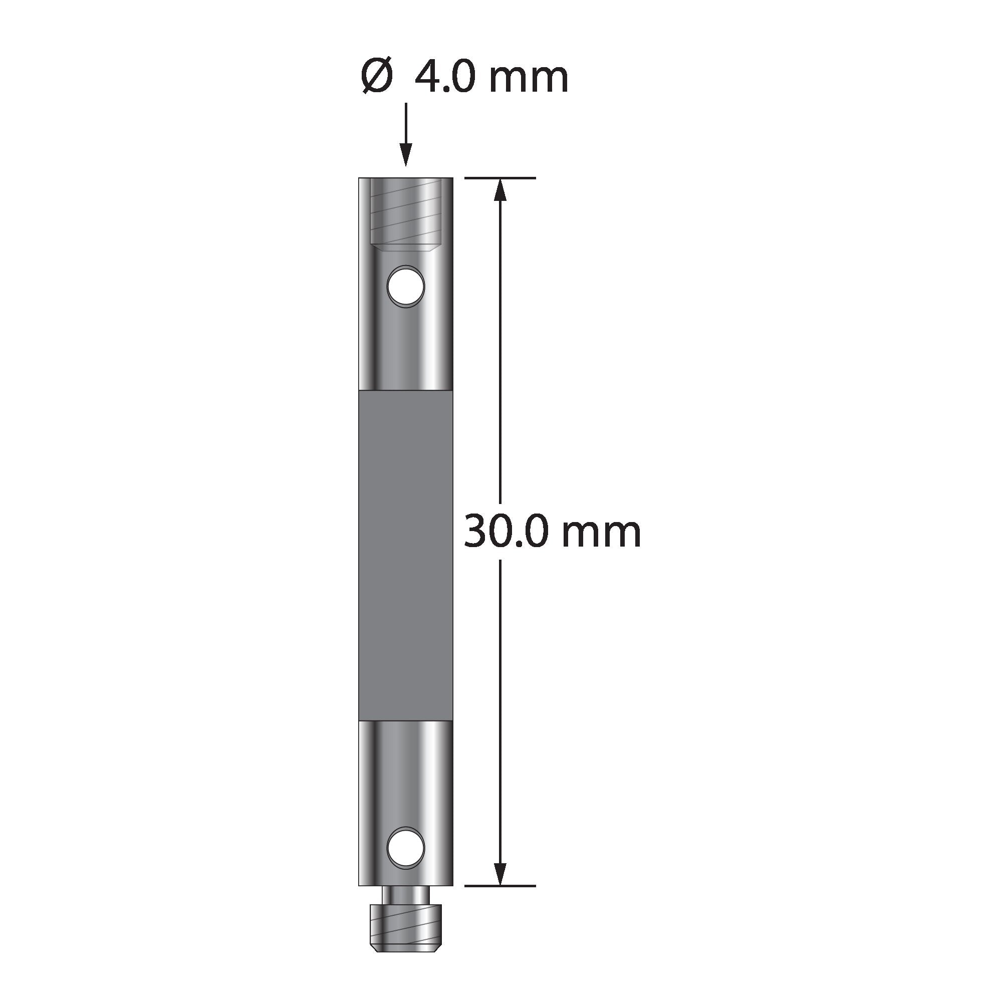 VM3-30-G M3 carbon fiber extension, 4.0mm diameter, 30mm long, with stainless steel fittings.