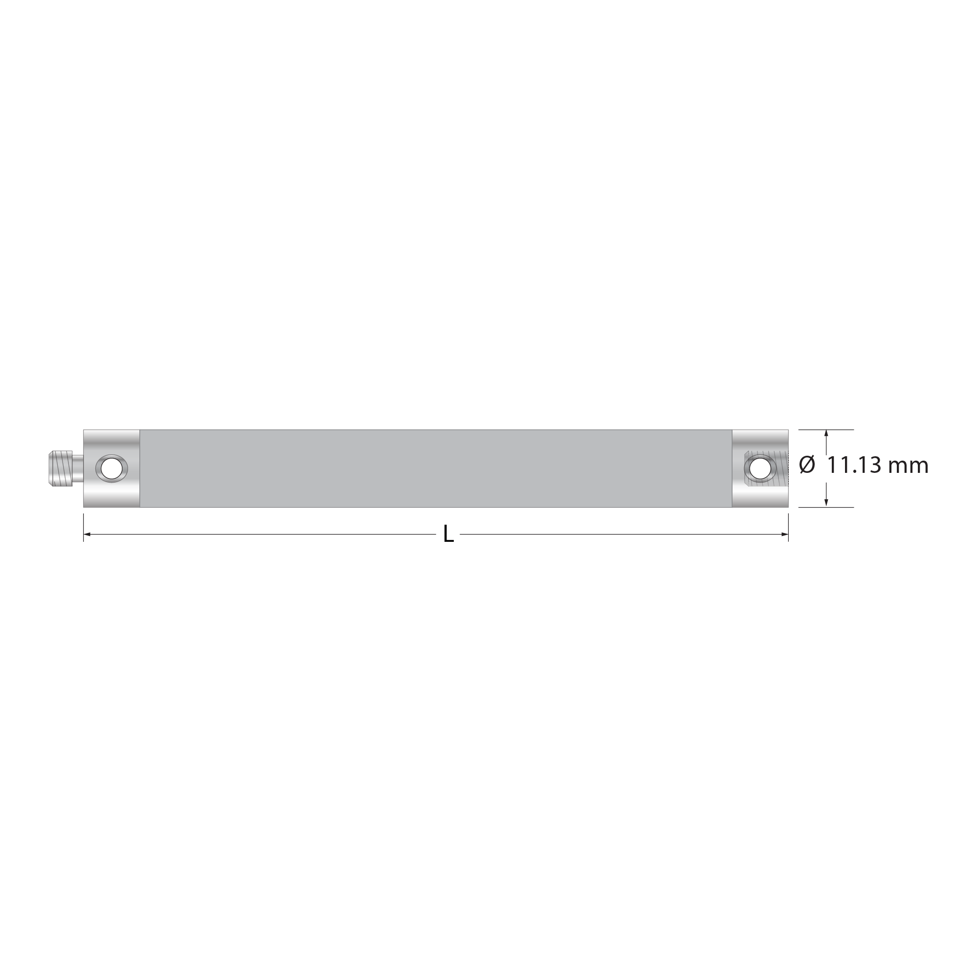 M5 extension with 11.2 mm diameter Therm-X(tm) low expansion carbon fiber tubing and 11.13 mm diameter titanium end fittings. Overall length is 250.0 mm. Weight is 24.98 grams. Compare to Zeiss 626107-1250-100.