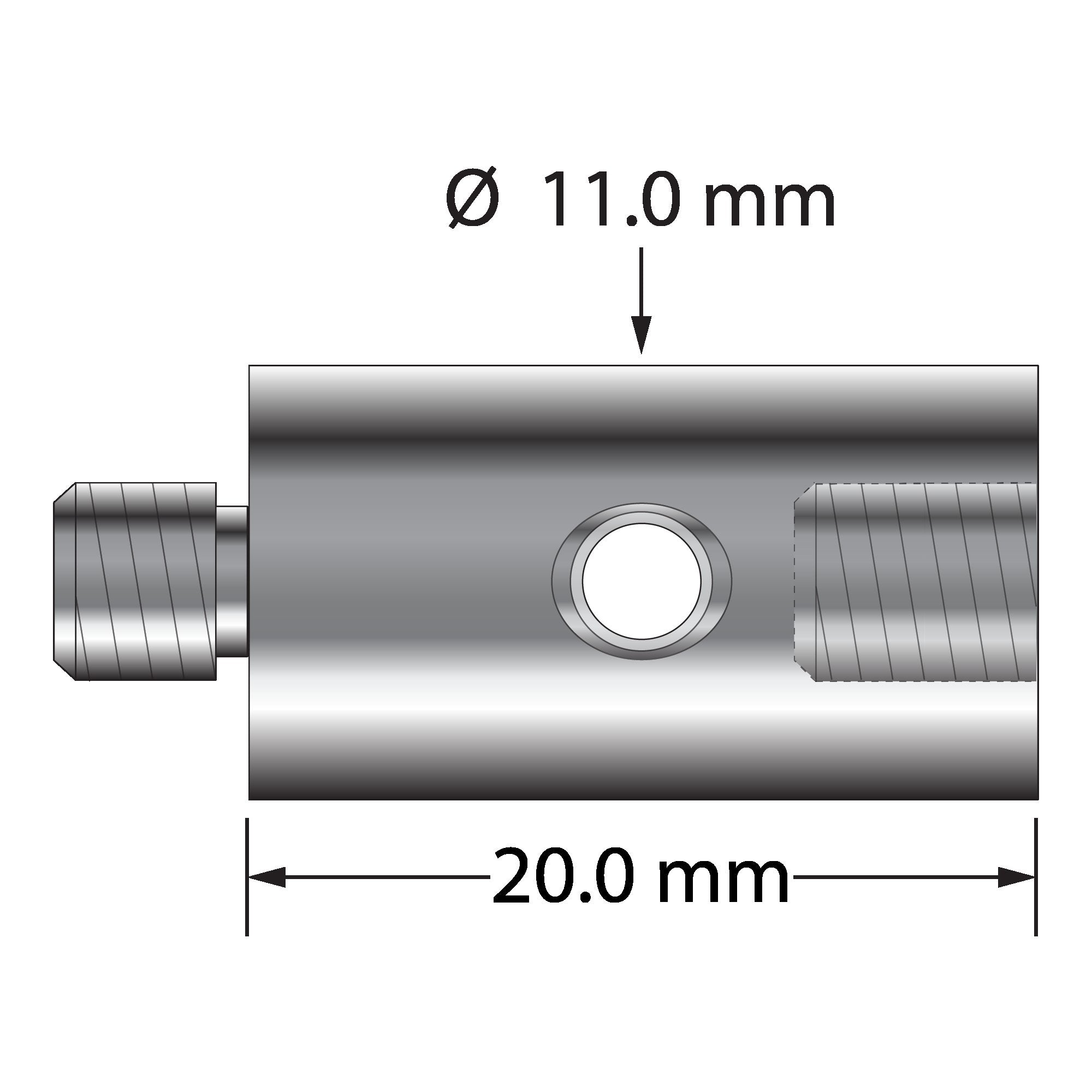 VM5-12.20-A M5 extension, hard anodized aluminum, 20.0 mm long, by Q-Mark Manufacturing, Inc.