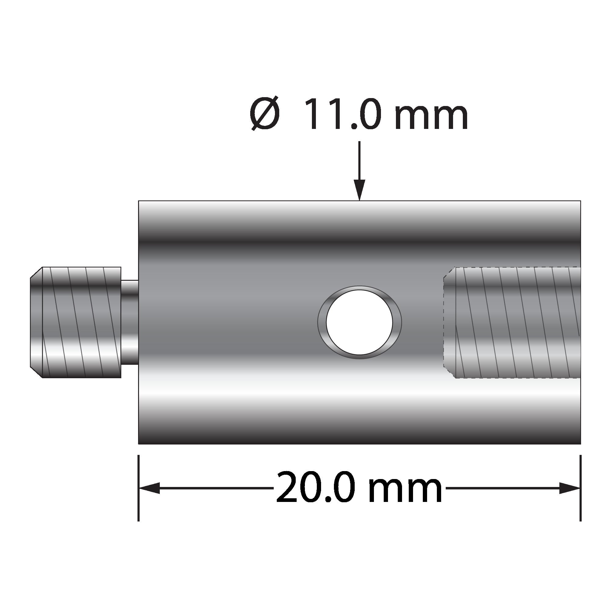 VM5-12.20-T M5 titanium extension, 11.0mm diameter, 20.0mm length, with wrench hole by Q-Mark Manufacturing, Inc.