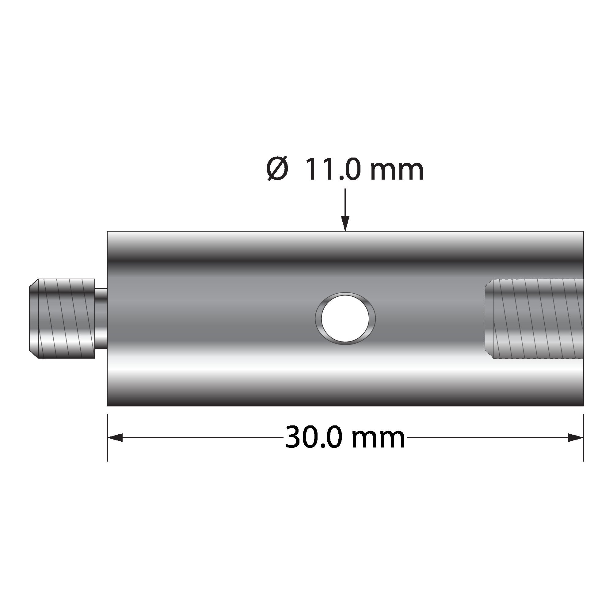 VM5-12.30-T M5 titanium extension, 11.0mm diameter, 30.0mm length, with wrench hole by Q-Mark Manufacturing, Inc.