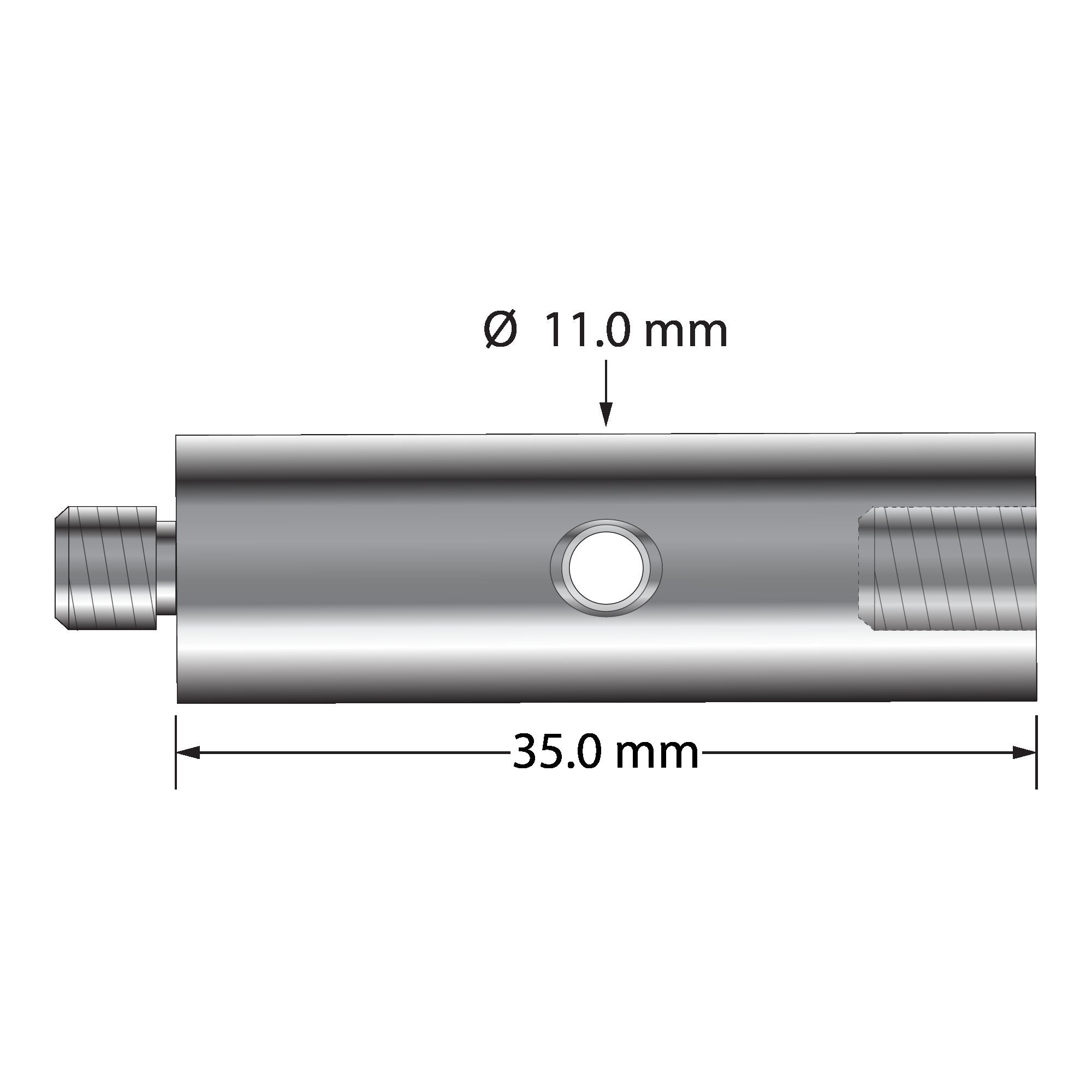 VM5-12.35-A M5 extension, hard anodized aluminum, 11.0mm diameter x 35.0mm long, by Q-Mark Manufacturing, Inc.