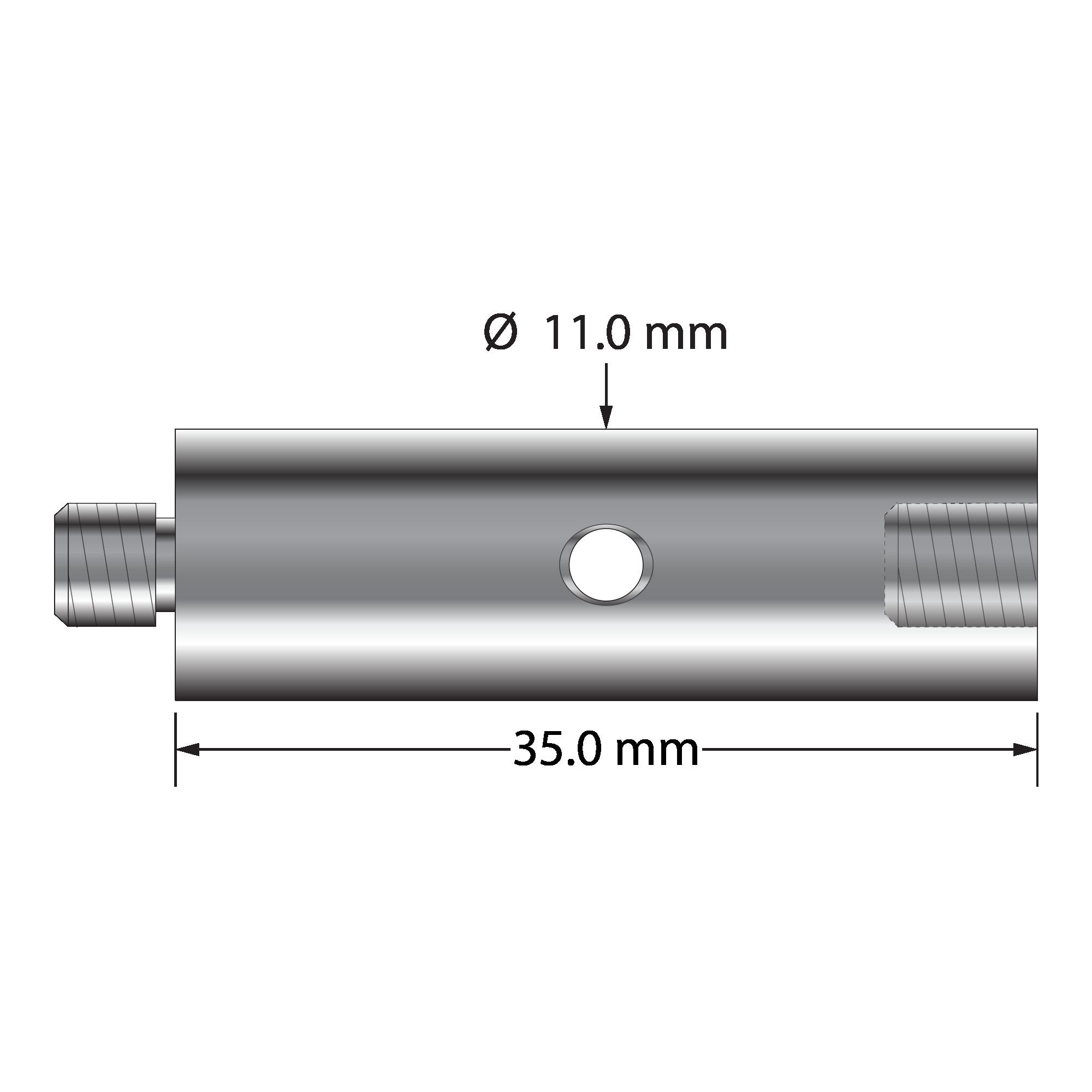 VM5-12.35-T M5 titanium extension, 11.0mm diameter, 35.0mm length, with wrench hole by Q-Mark Manufacturing, Inc.