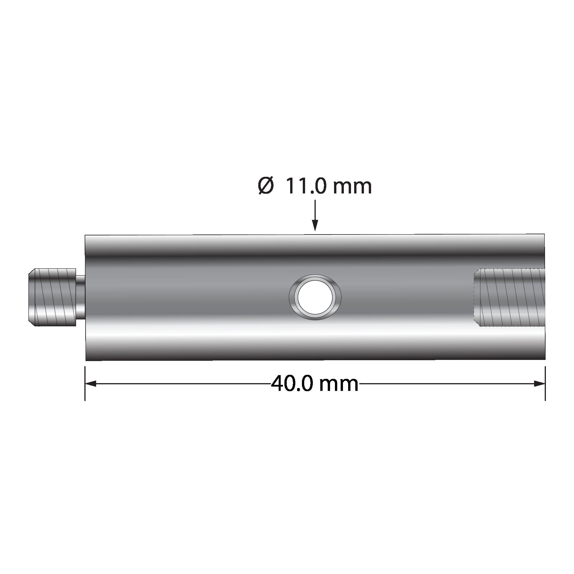 VM5-12.40-A M5 extension, hard anodized aluminum, 40.0 mm long, with stainless steel liner.
