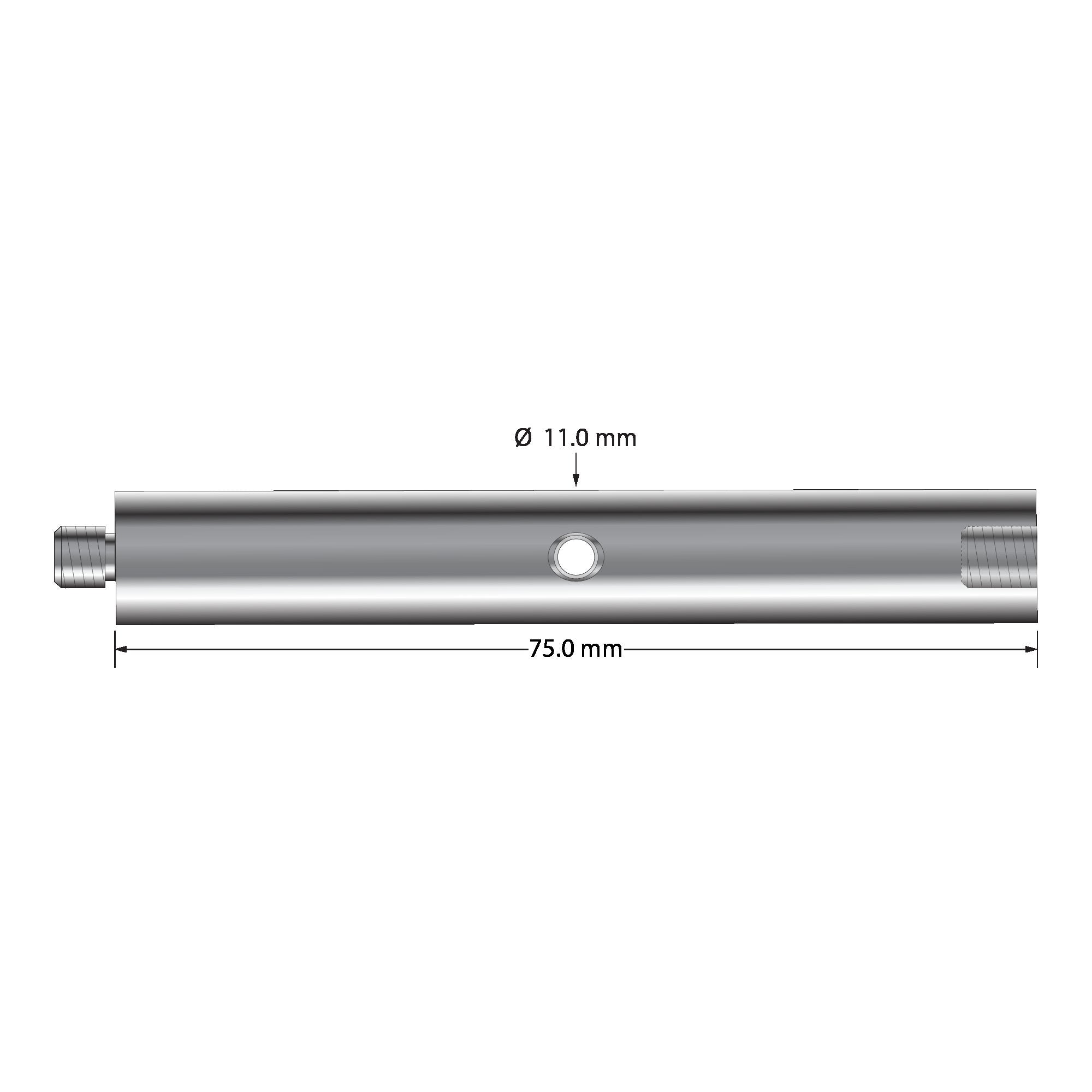 VM5-12.75-A M5 extension, hard anodized aluminum, 75.0 mm long, with stainless steel lined wrench hole.