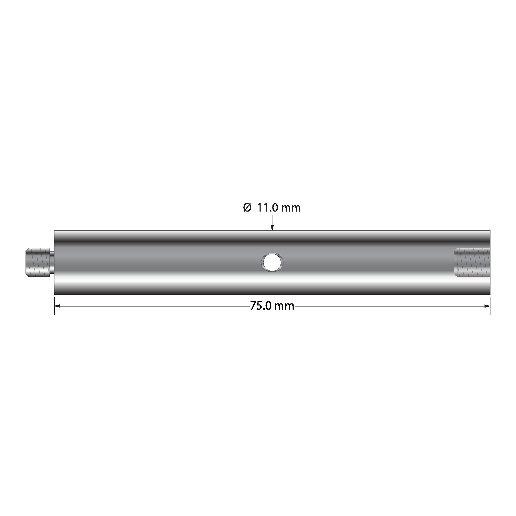 VM5-12.75-T M5 extension, titanium, 11.0mm diameter, 75.0mm long, with wrench hole.