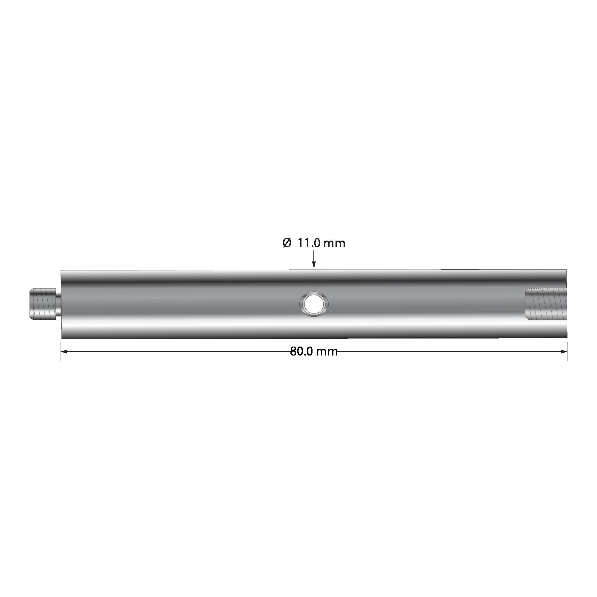 VM5-12.80-A M5 extension, hard anodized aluminum, 11.0mm diameter x 80.0mm long, with wrench hole.