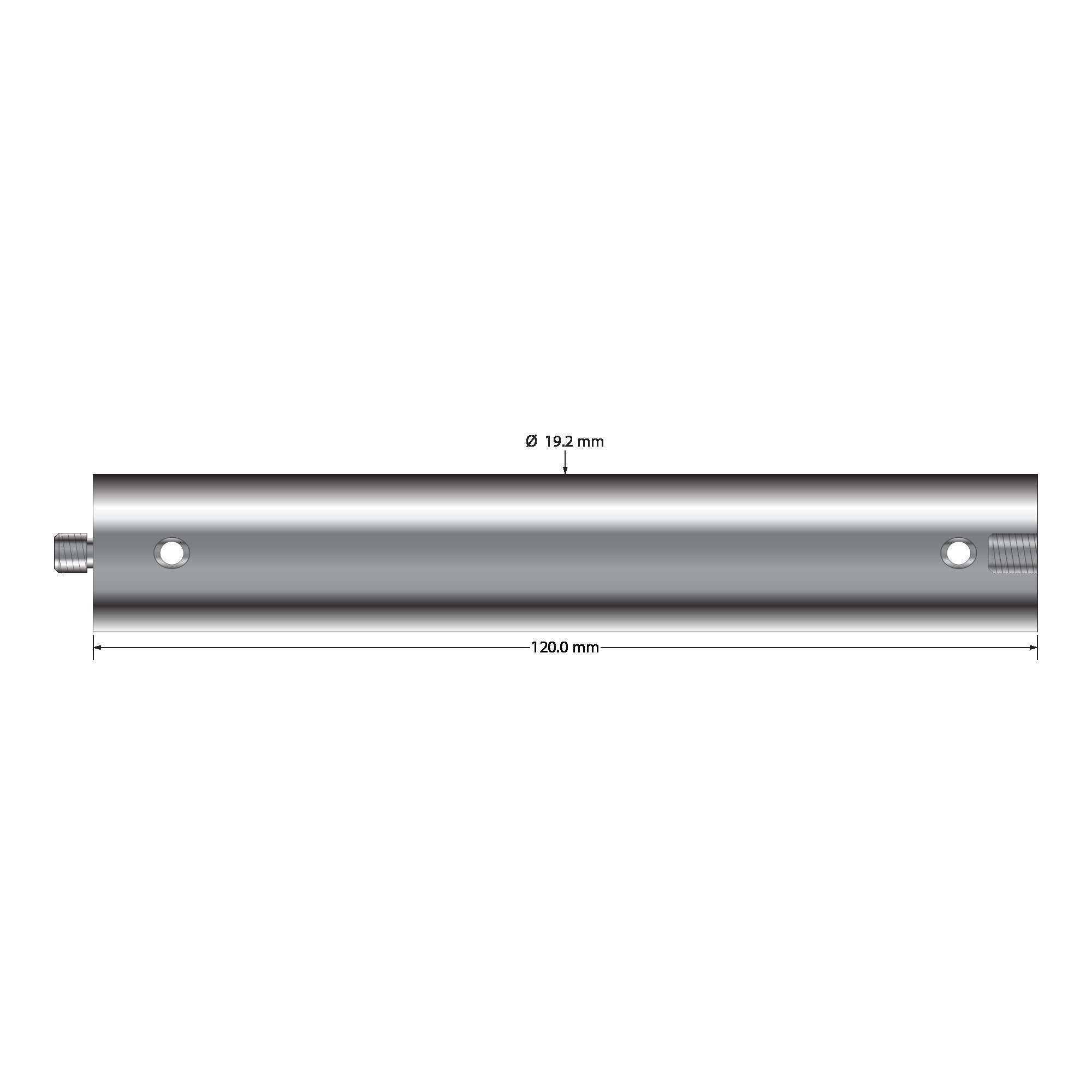 VM5-18.120-TT M5 titanium extension, 19.2mm diameter, 120mm long, with two wrench holes.