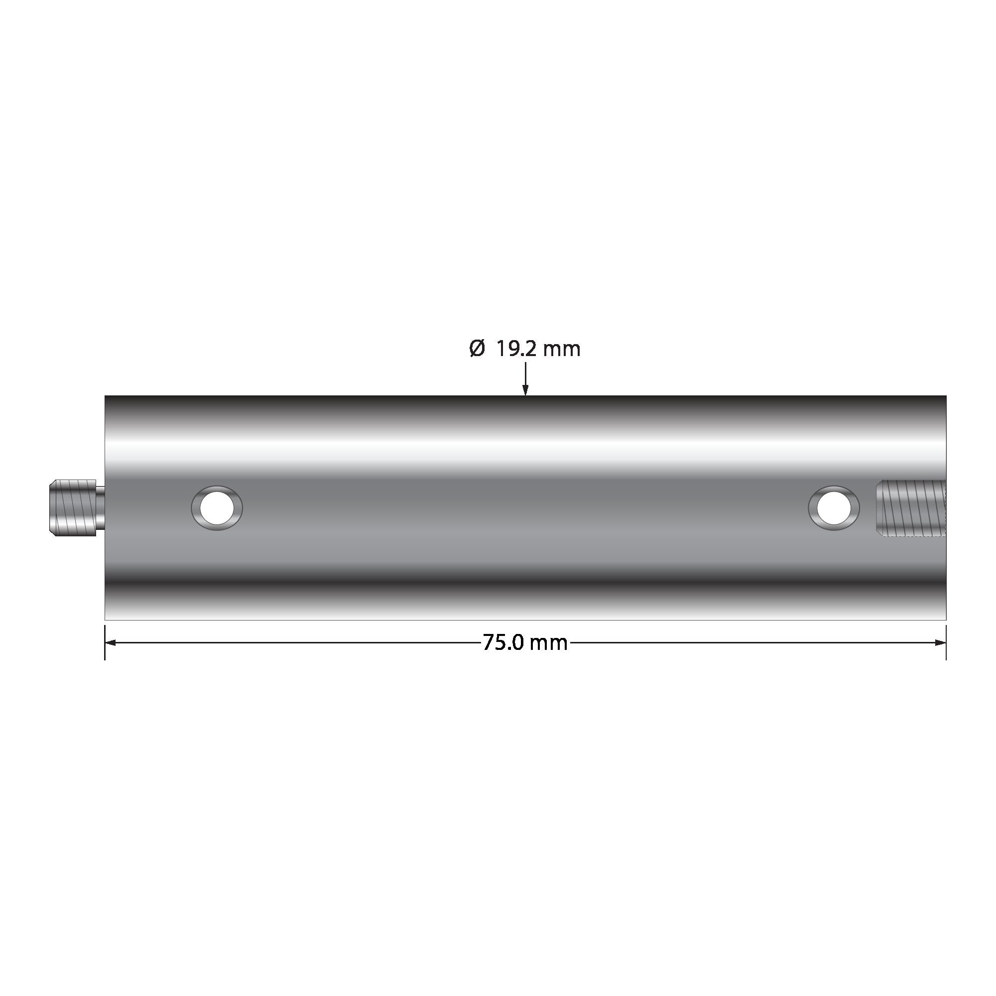VM5-18.75-TT M5 extension, 19.2mm diameter seamless titanium tubing, 75.0mm length.