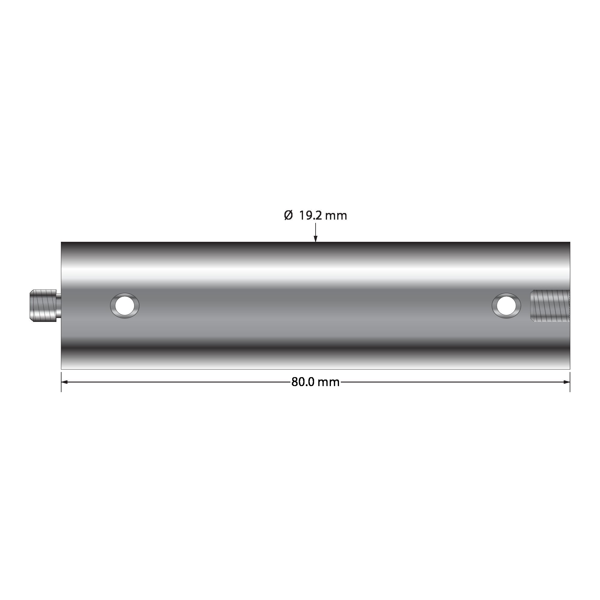VM5-18.80-TT M5 titanium extension, 80.0mm long, with two wrench holes.