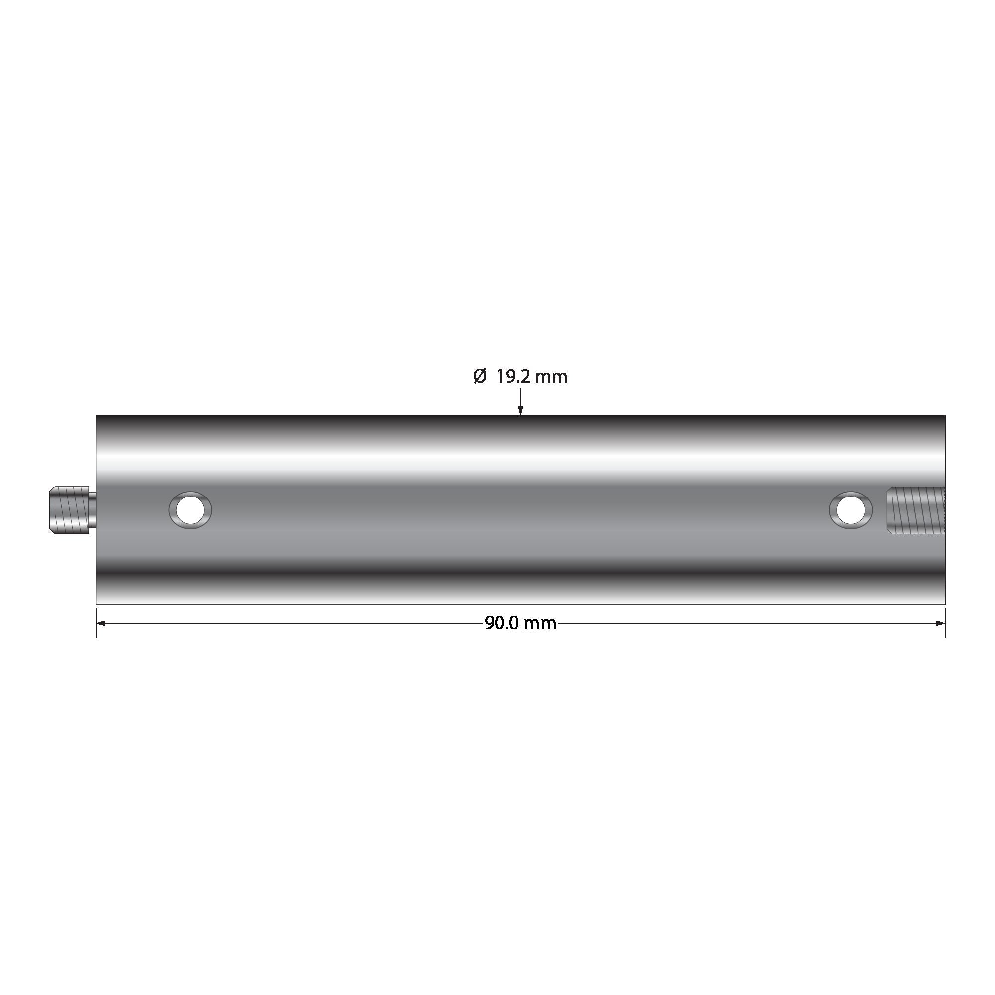 VM5-18.90-TT M5 titanium extension, 19.2mm diameter, 90mm long, with two wrench holes.