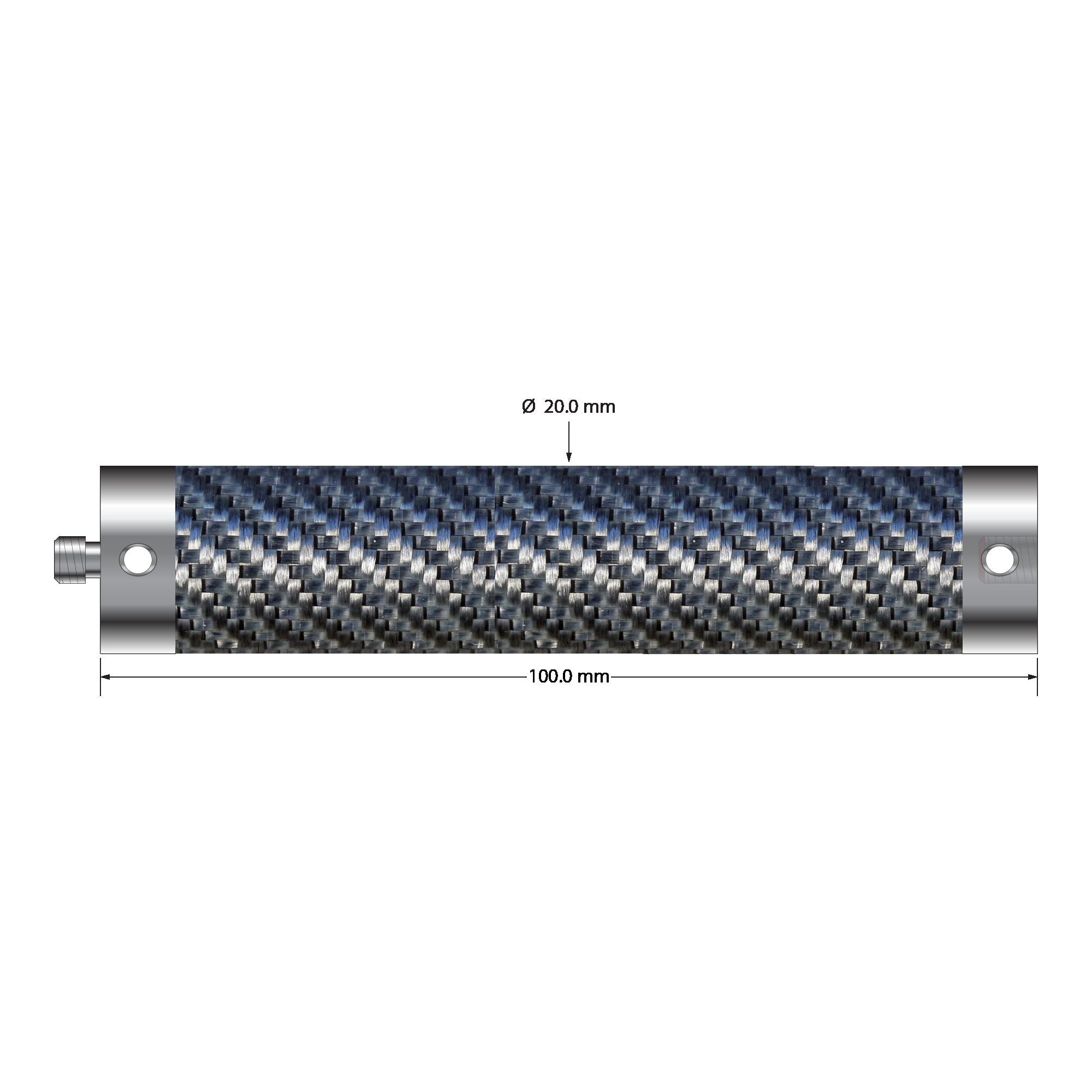 VM5-20.100-TX M5 extension, 20mm Therm-X carbon fiber tubing with titanium end fittings, 100mm long.
