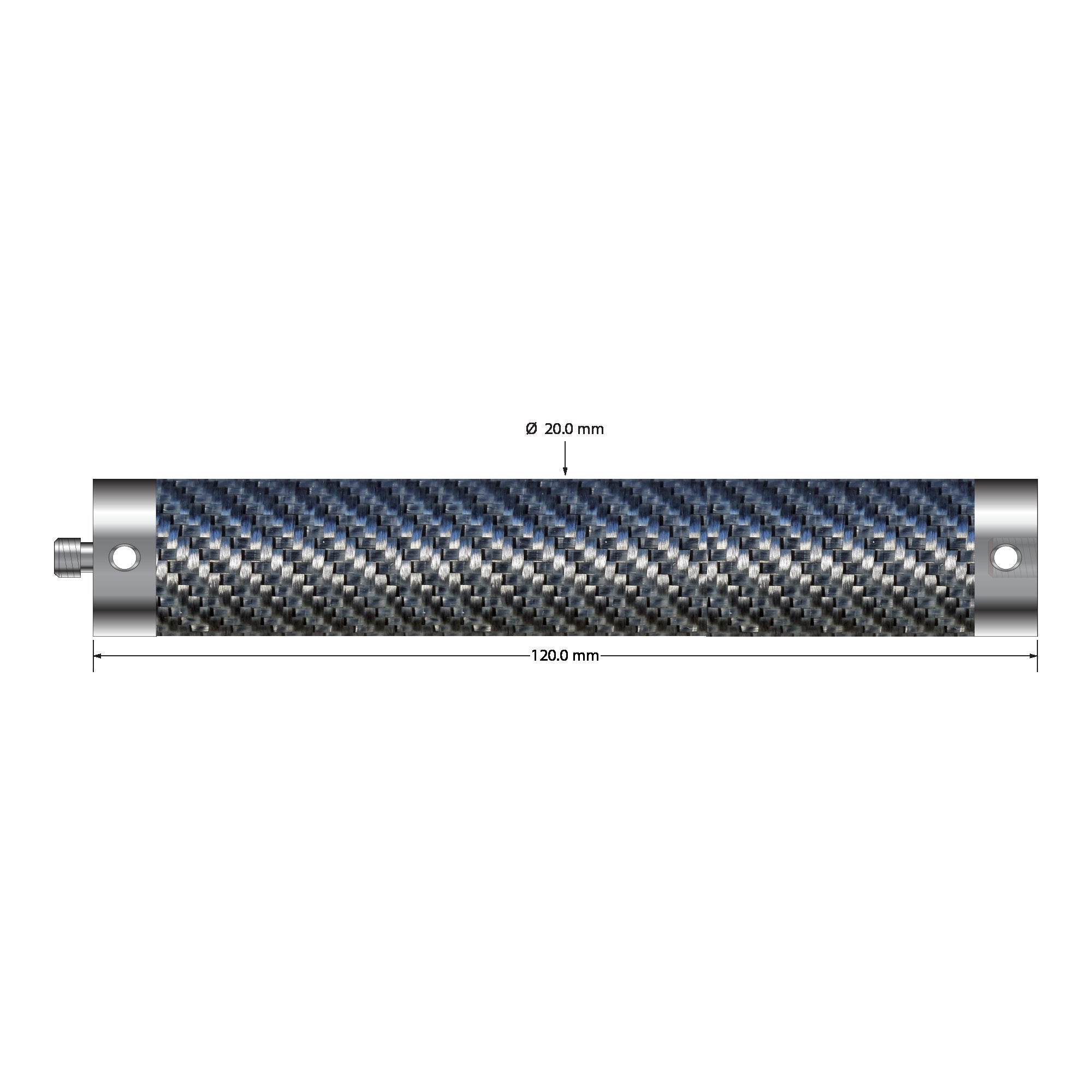 VM5-20.120-TX M5 extension, 20mm diameter carbon fiber tubing, titanium end fittings, 120mm length.