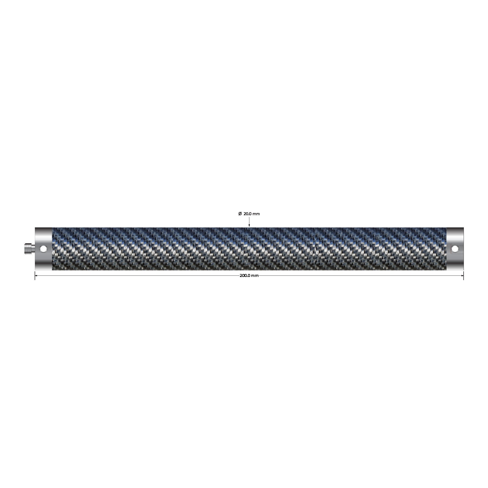 VM5-20.200-TX M5 extension, 20.0mm diameter Therm-X carbon fiber tubing, titanium end fittings, 200.0mm length by Q-Mark Manufacturing, Inc.