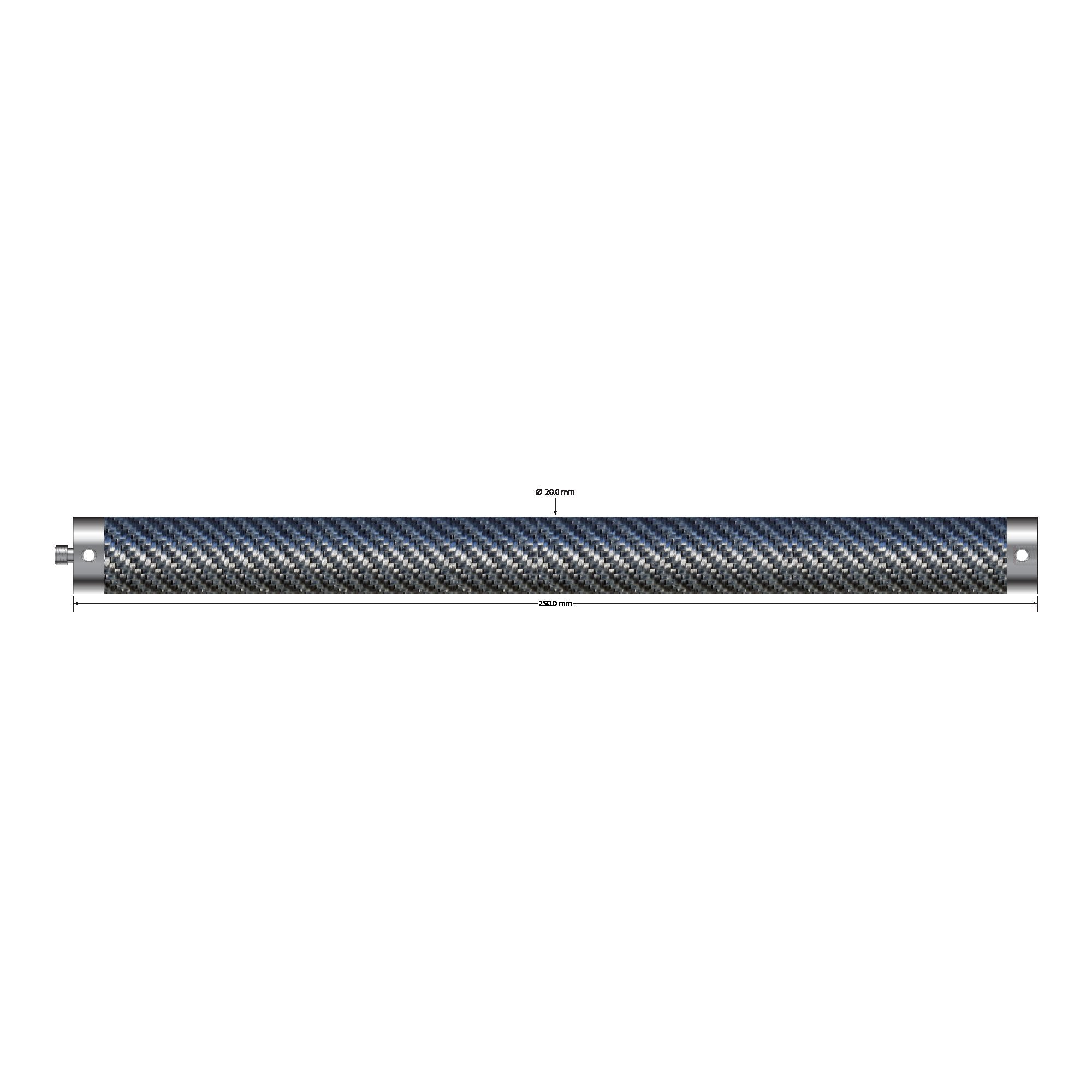 VM5-20.250-TX M5 silver woven carbon fiber extension, 20mm diameter, 250mm length by Q-Mark Manufacturing, Inc.