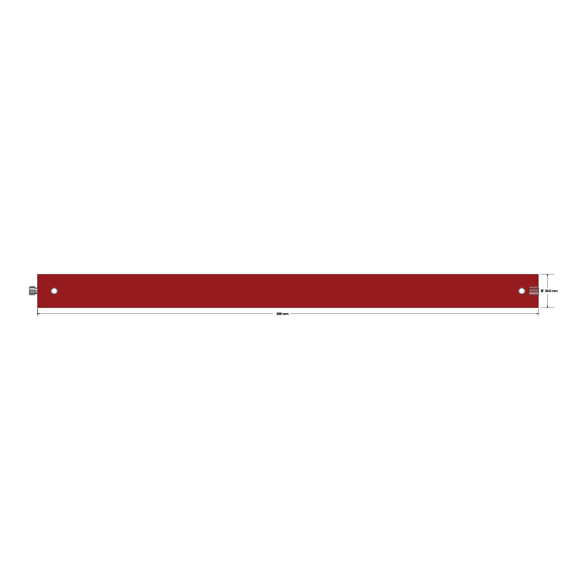 VM5-20.300-A M5 red anodized aluminum extension, 20mm diameter x 300mm long, by Q-Mark Manufacturing, Inc.