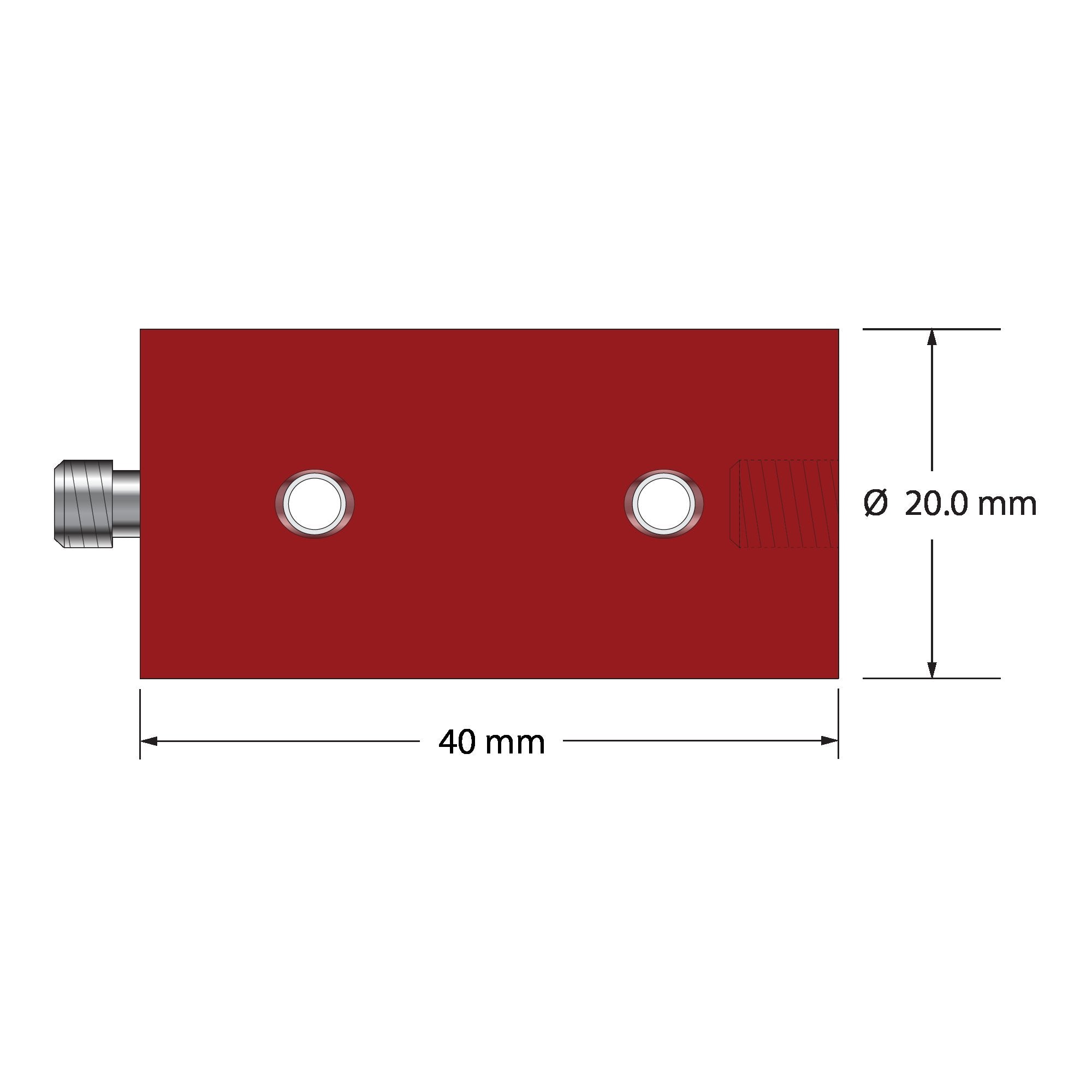 VM5-20.40-A M5 red anodized aluminum extension, 20.0mm diameter x 40.0mm long by Q-Mark Manufacturing, Inc.