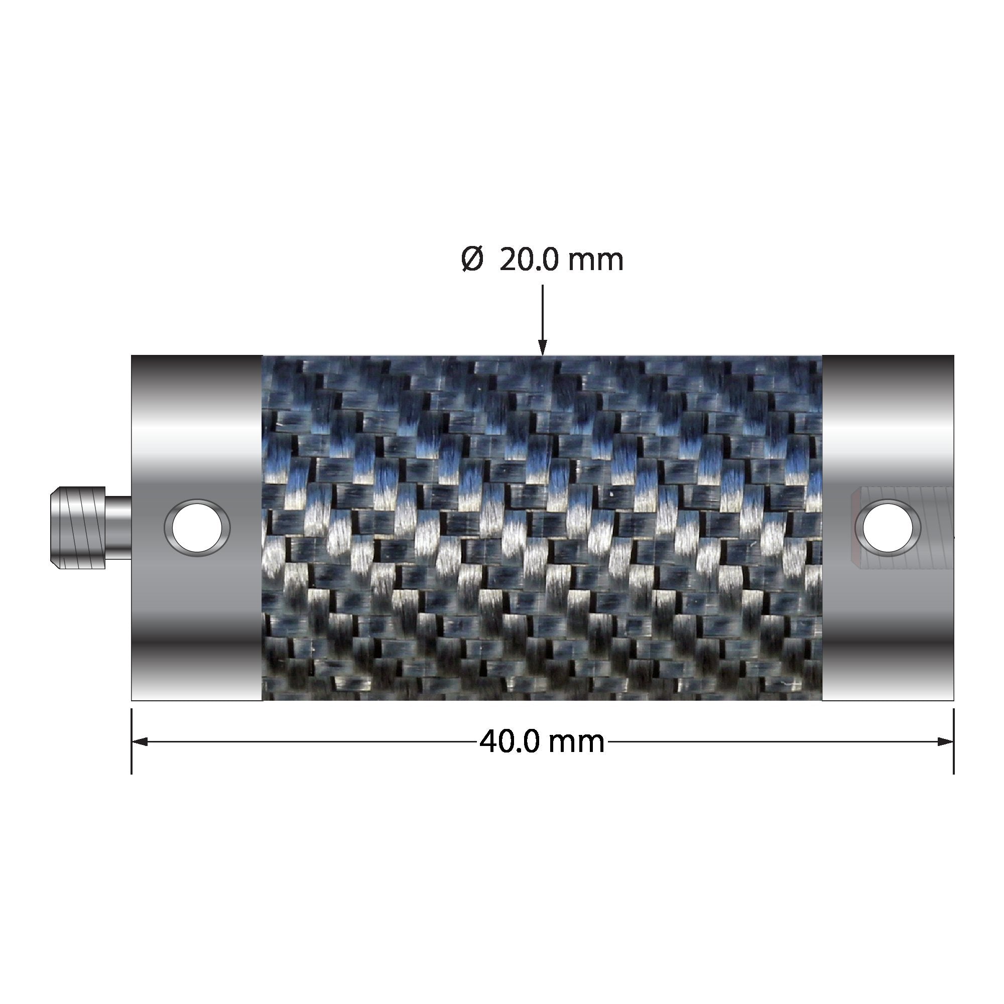 VM5-20.40-TX M5 extension with 20mm diameter carbon fiber tubing and titanium end fittings, 40mm long by Q-Mark Manufacturing, Inc.