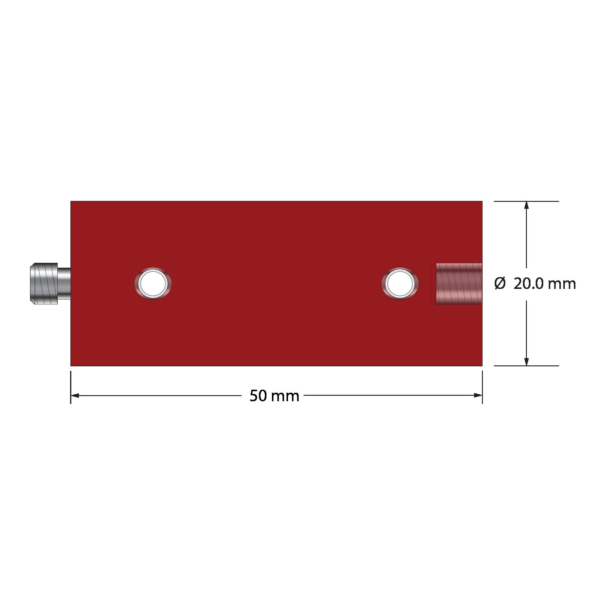 VM5-20.50-A M5 red anodized aluminum extension, 20mm diameter x 50mm long, by Q-Mark Manufacturing, Inc.