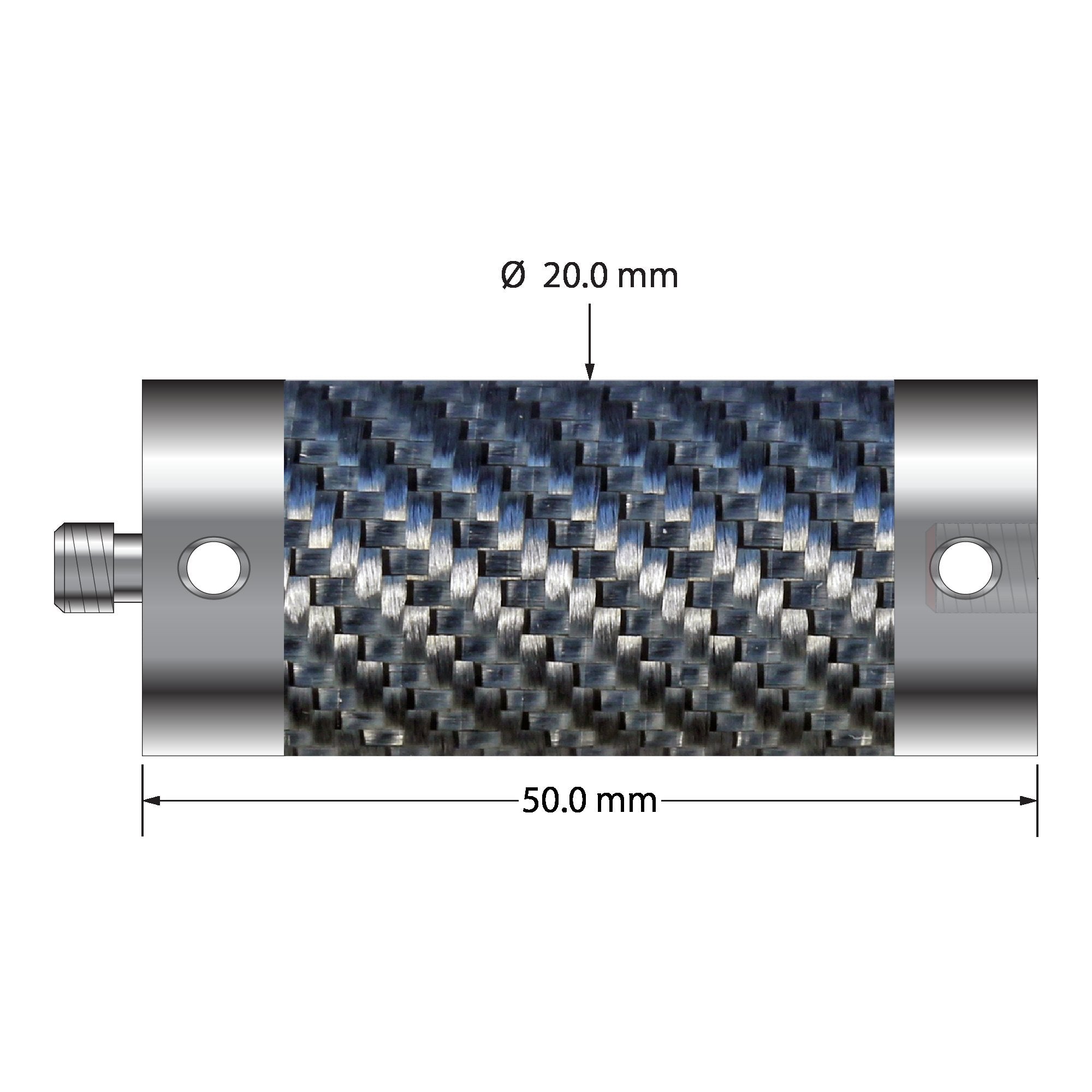 VM5-20.50-TX M5 extension, 20.0mm diameter Therm-X carbon fiber tubing, titanium end fittings, 50.0mm length by Q-Mark Manufacturing, Inc.