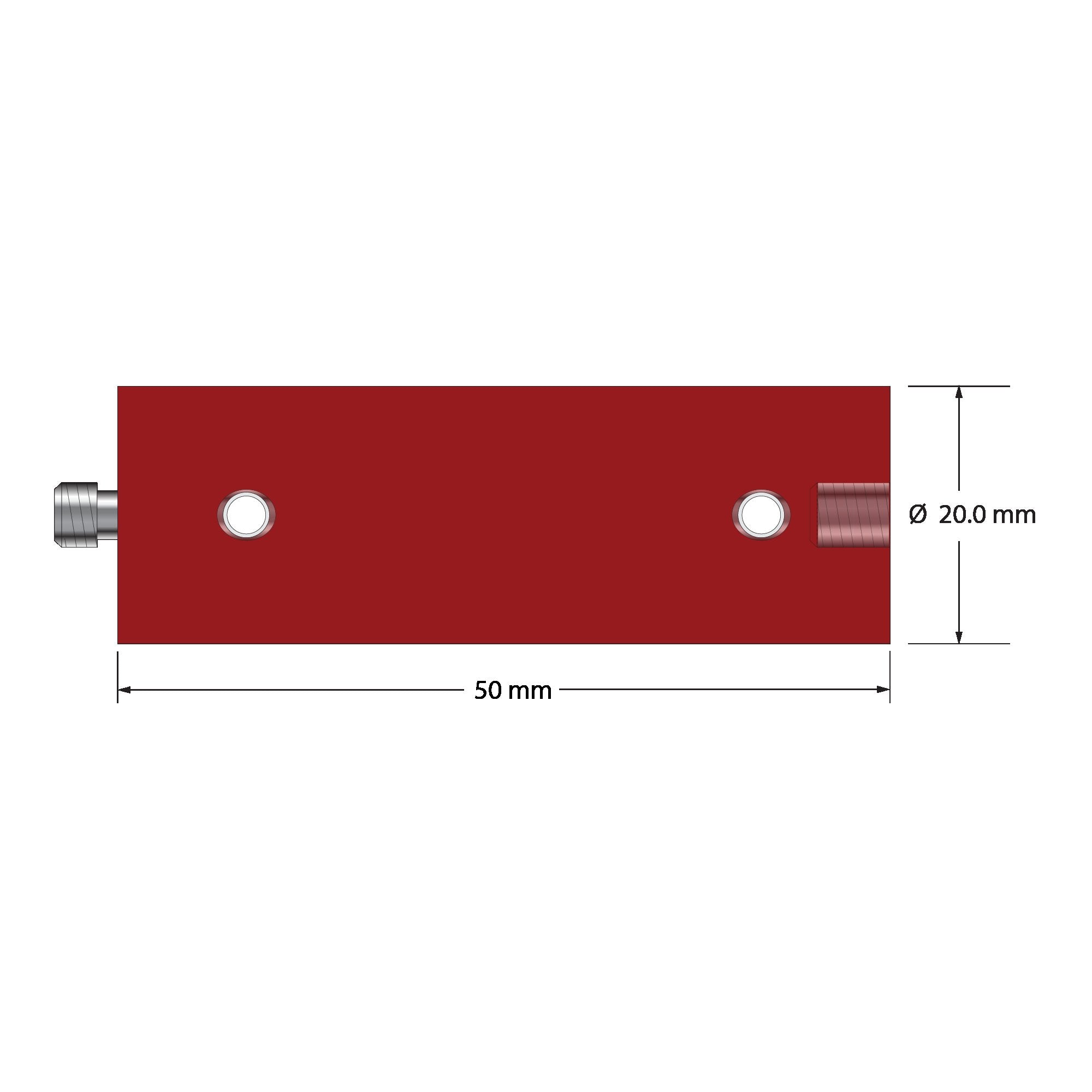 VM5-20.60-A M5 red anodized aluminum extension, 20.0mm diameter x 60.0mm long by Q-Mark Manufacturing, Inc.
