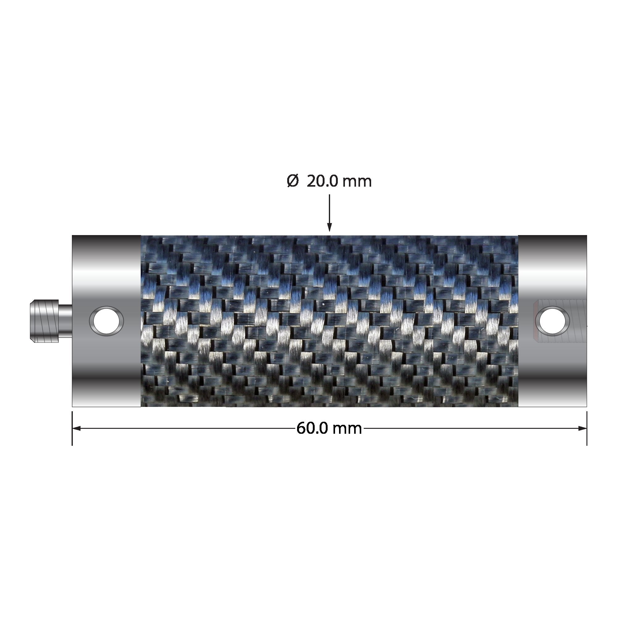 VM5-20.60-TX M5 extension with 20mm diameter Therm-X carbon fiber tubing and titanium end fittings, 60mm long.