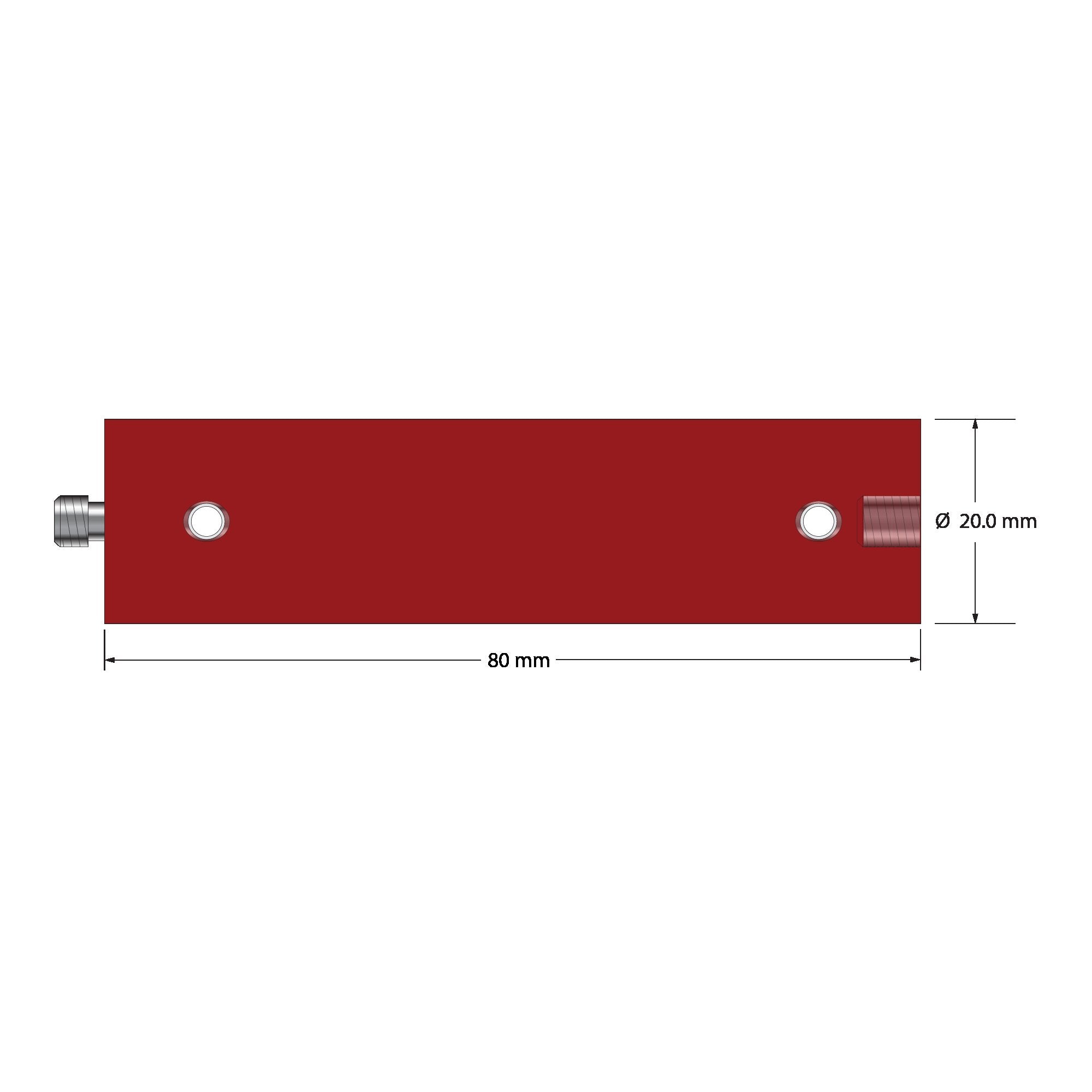 VM5-20.80-A M5 extension, red anodized aluminum tubing with stainless steel fittings, 80mm long.