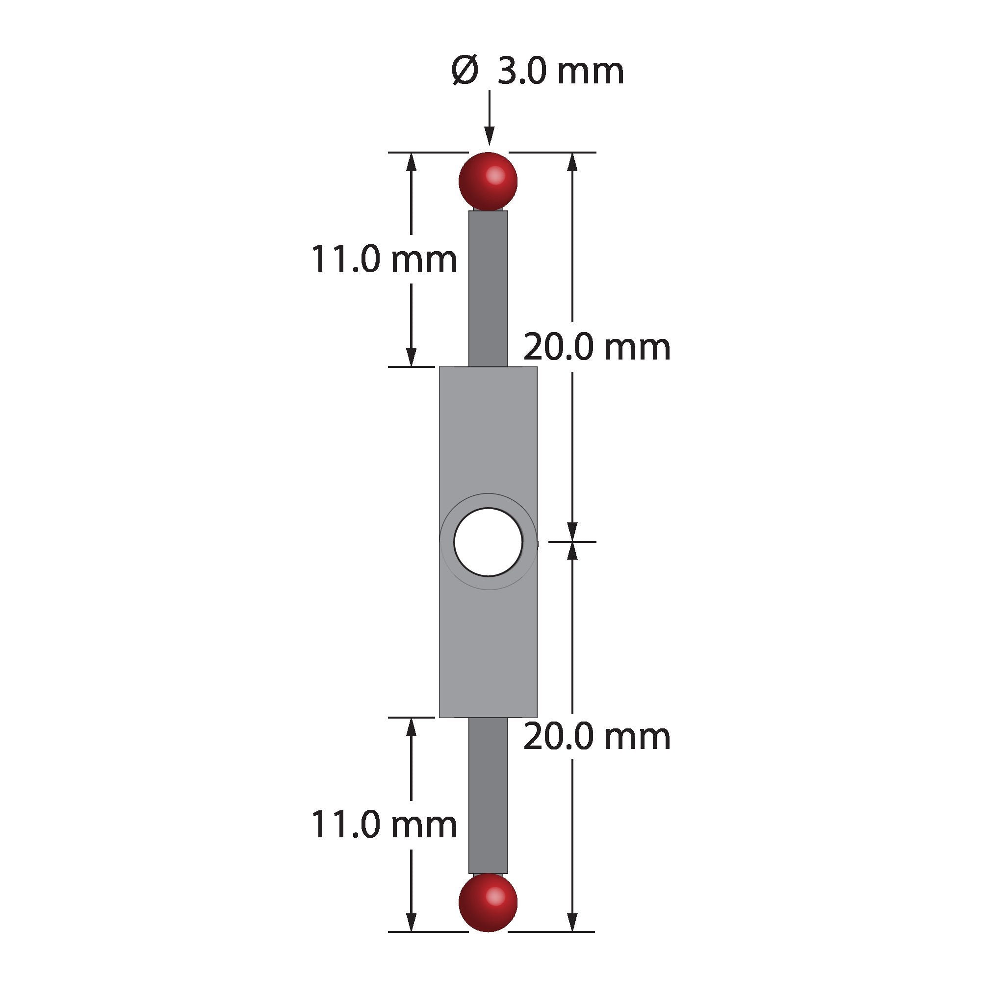 XXT-3020-180 stylus with titanium fitting, 3.0mm ruby balls, and carbon fiber stems.