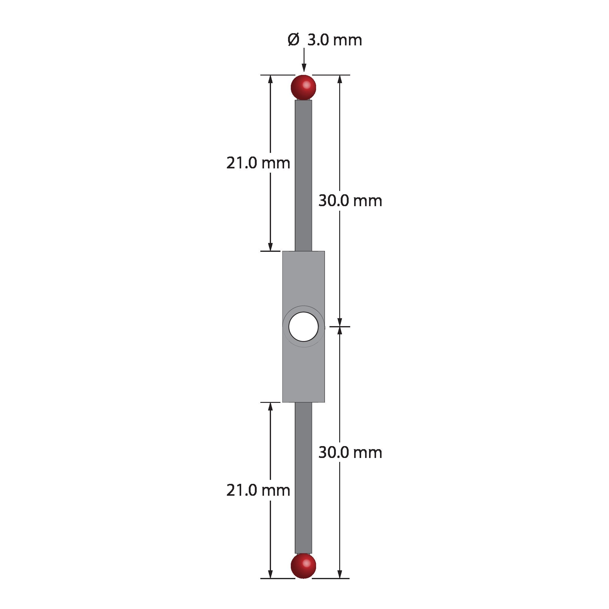 XXT-3030-180 stylus with titanium fitting, 3.0mm ruby balls, and carbon fiber stems.