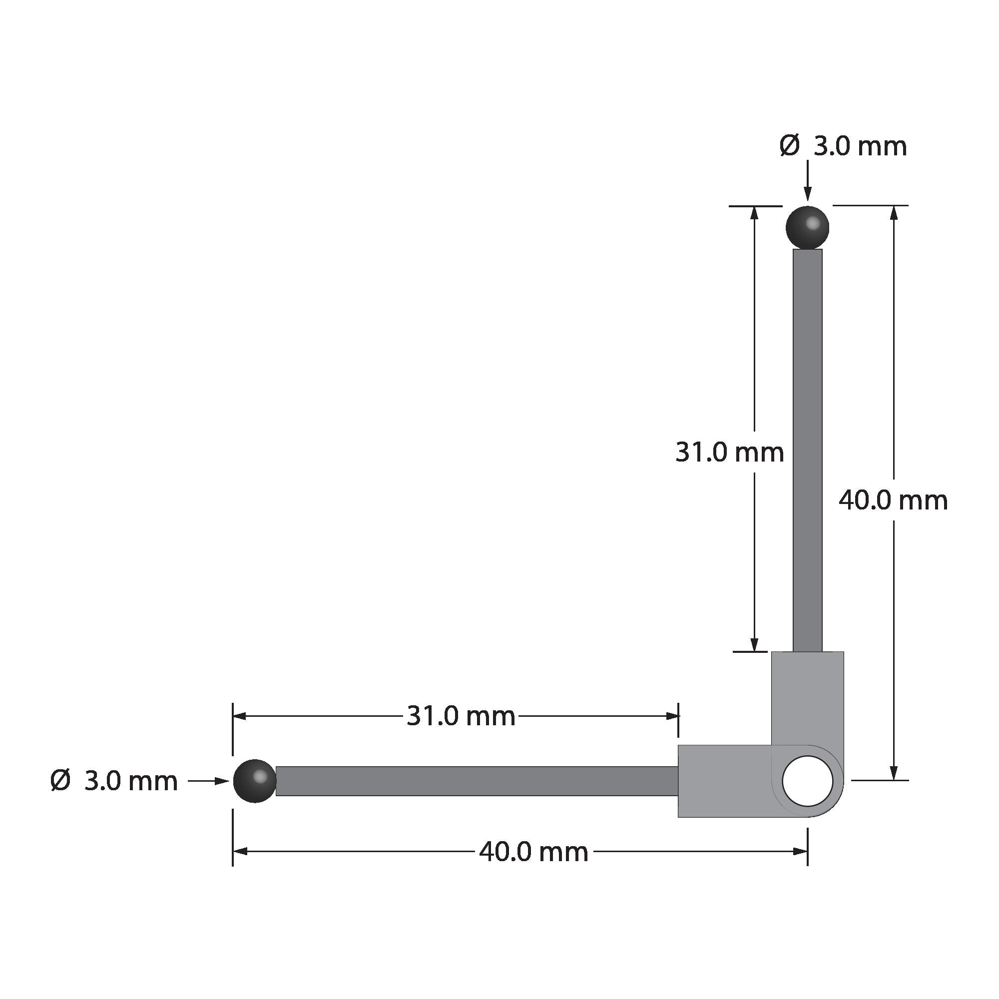 XXT-3040-90-SN stylus with titanium fitting, two carbon fiber stems, and 3.0mm silicon nitride balls.