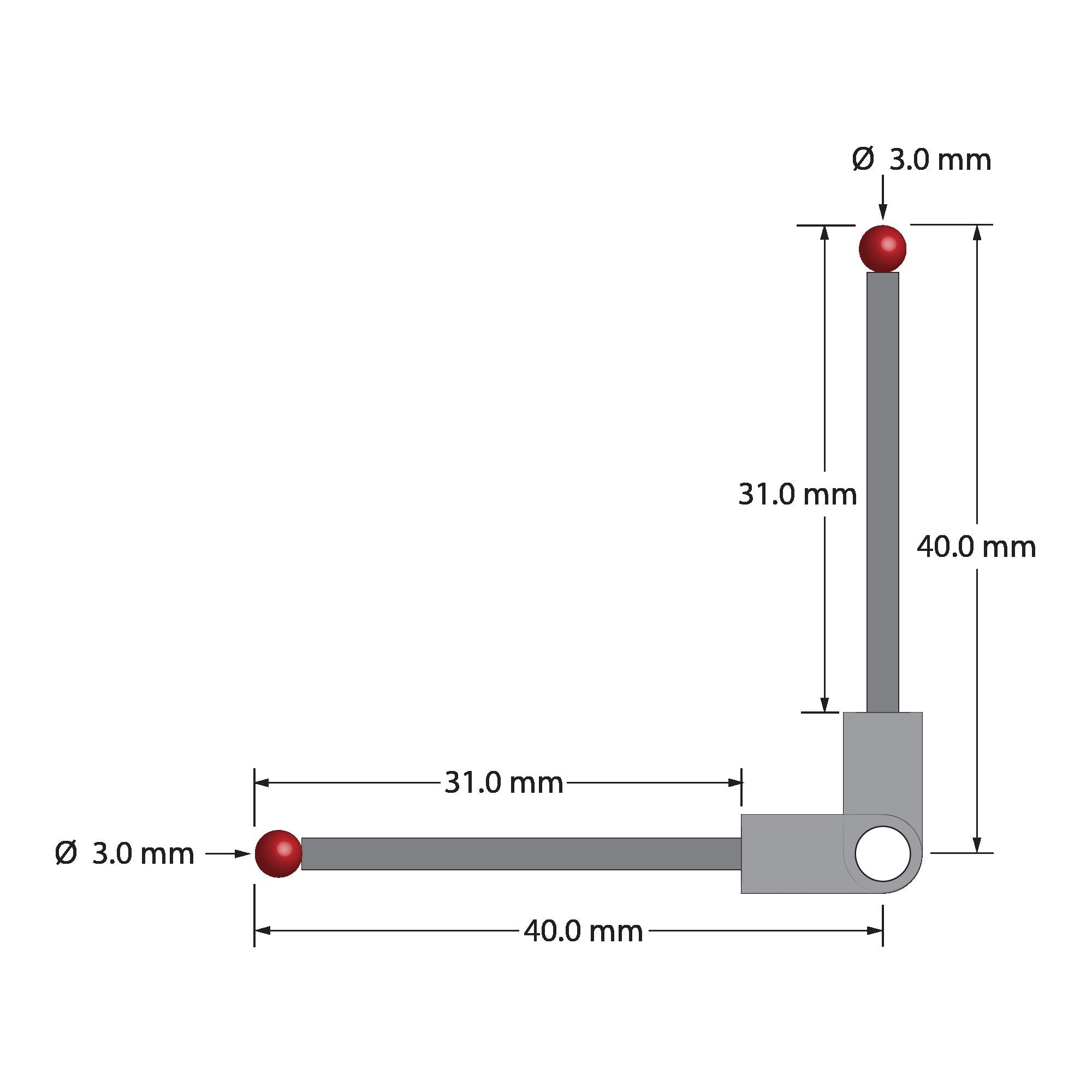 XXT-3040-90 stylus, 3.5mm titanium fitting, two 3.0mm ruby balls on carbon fiber stems by Q-Mark Manufacturing, Inc.