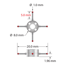 XXT-STR-1020 four-way star stylus with 1.0mm ruby balls, carbide stems, and titanium hub.