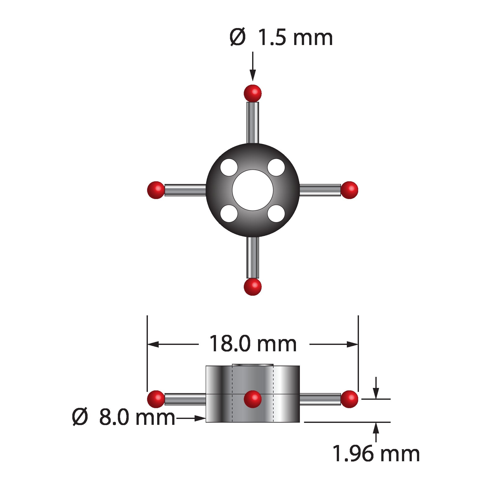 XXT-STR-1518 star stylus with 1.5mm ruby balls, carbide stems, and titanium hub by Q-Mark Manufacturing, Inc.