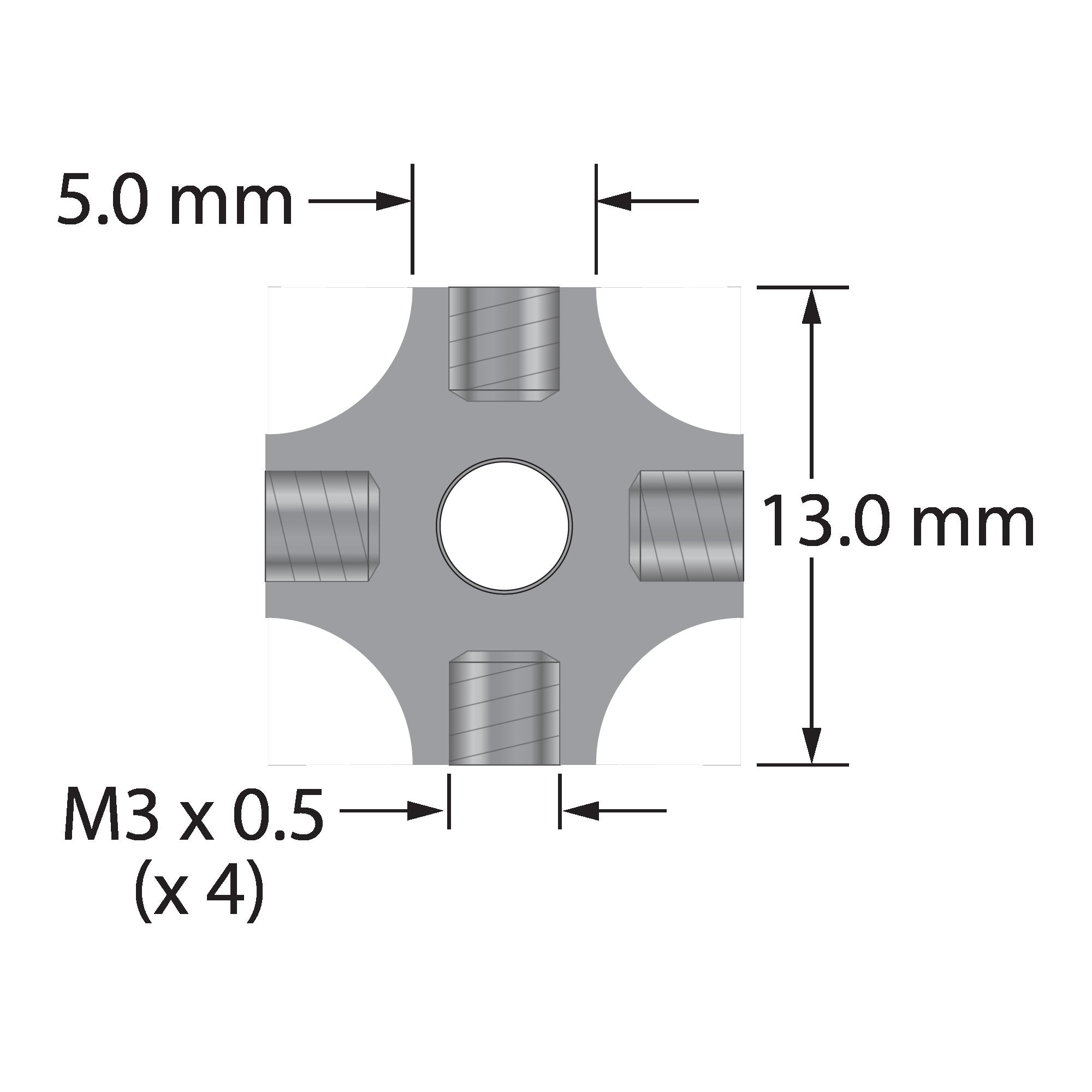 XXT-WM3-13 M3 titanium star with four internal threads.