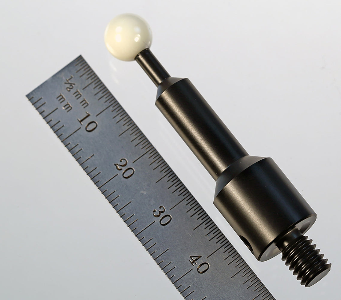 Grade 5 ceramic calibration sphere, 8.0 mm diameter. Mounted on blackened stainless steel post with M6 threads.  Independent laboratory certification included.  Compare to Zeiss 600332-8443-000. Compare to Zeiss 600332-8443-000.