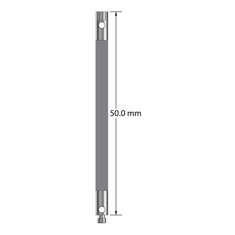 M2 extension, 3.0 mm diameter carbon fiber, with stainless steel fittings.  Length is 50.0 mm.  Weight is 0.68 gram.  Compare to Renishaw A-5003-2281.