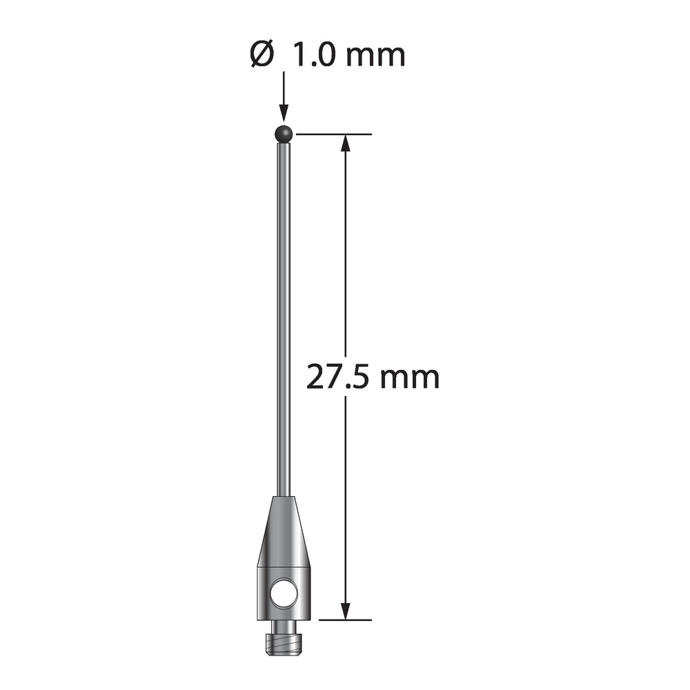 M2 stylus with 1.0 mm diameter silicon nitride ball, 0.7 mm diameter carbide stem, and 3.0 mm diameter x 7.0 mm long stainless steel base.  Stylus length is 27.5 mm to ball center.  Stylus weight is 0.41 gram.