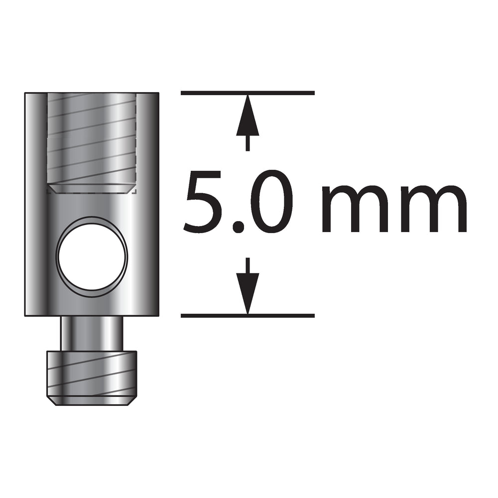 M2 extension, stainless steel, 3.0 mm diameter x 5.0 mm long.  Weight is 0.20 gram.  Compare to Zeiss 602030-8321-000, Mitutoyo K651037, and Renishaw A-5004-7610.
