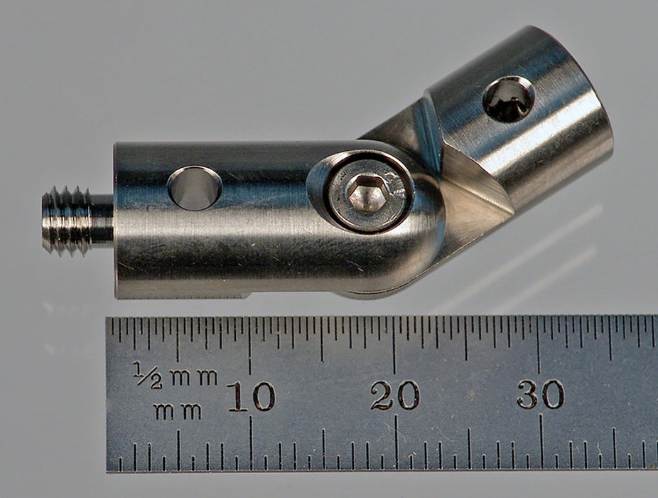 M5 knuckle, titanium, 11.0 mm diameter x 35.0 mm long.  Stainless steel M5 thread and socket head cap screw for tightening.  190 degree adjustment range.  Weight is 12.20 grams.  Includes hex wrench for adjusting.  Compare to Zeiss 600342-9002-000.