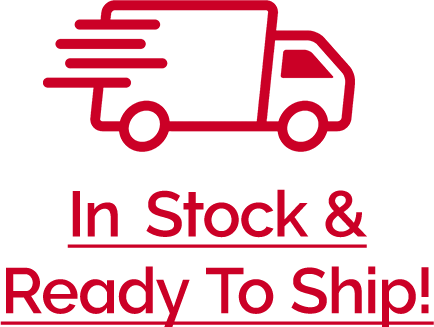 red truck icon with 'In stock & ready to ship text'